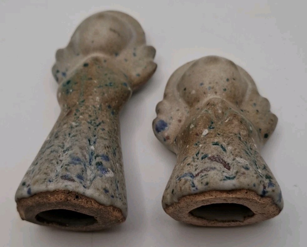 Vtg MCM Style Speckled Glazed Pottery Stone Angel Figurines Italian Spanish?