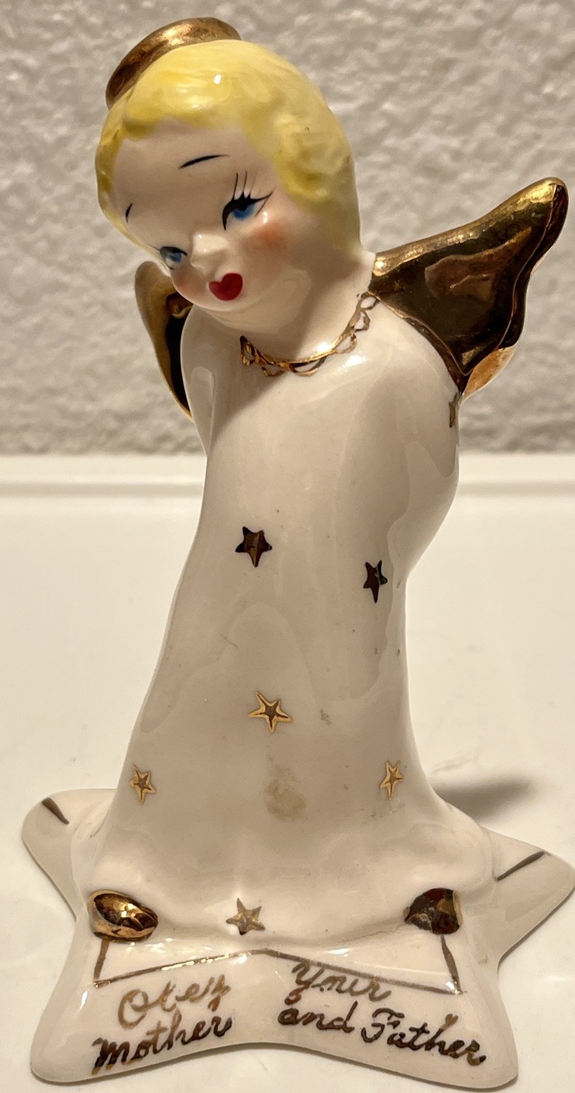 VTG 1956 YONA ORIGINAL Angel “Obey Your Mother & Father” Hand painted Stamped