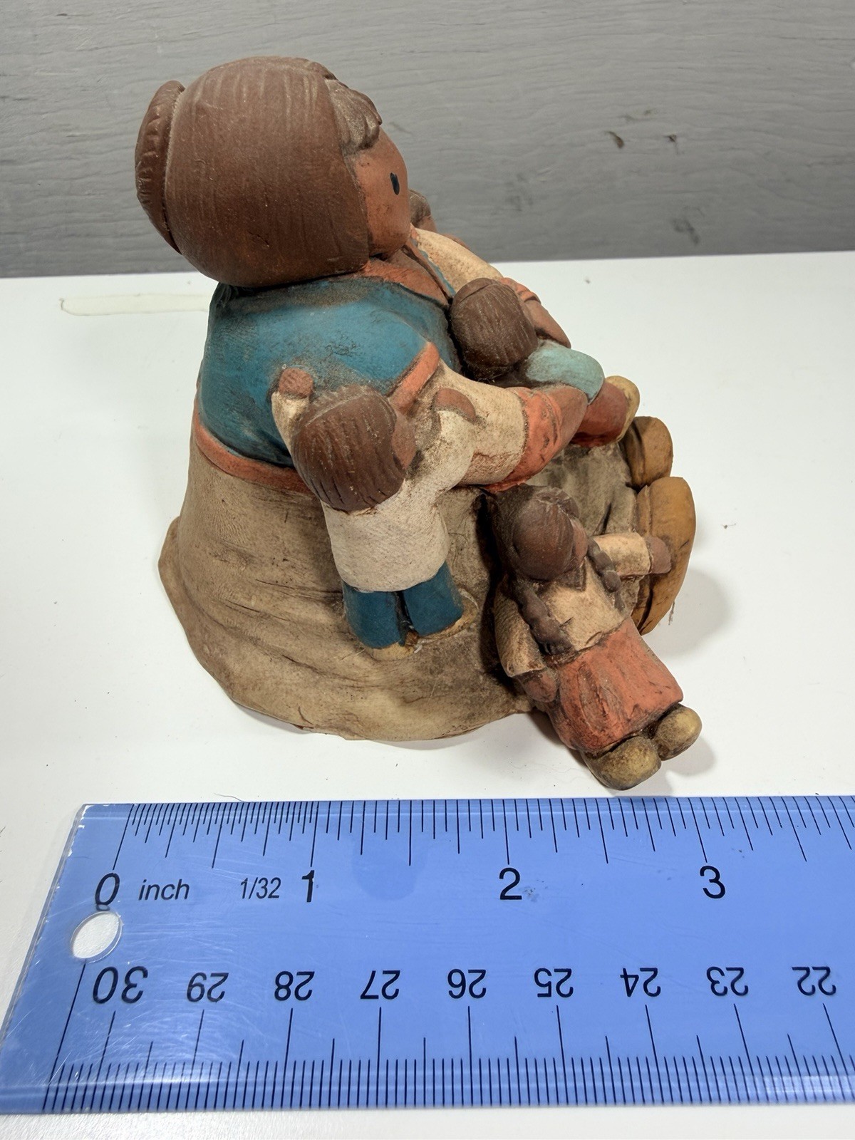 Vintage Singing Woman With 5 Kids Folk Art Figurine Pottery Hand Painted