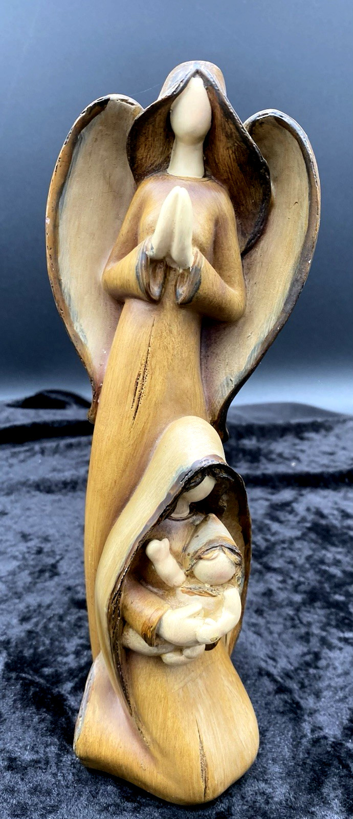 Guardian Angel watching over Mother and Child; Tall Figurine; Mary and Jesus