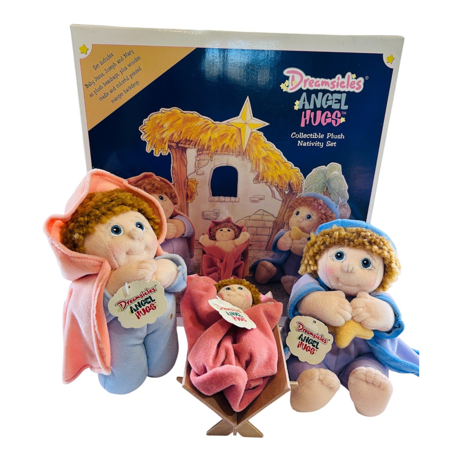 Vintage Christmas Plush Nativity Set 2000 Dreamsicles Angel Hugs Original Box