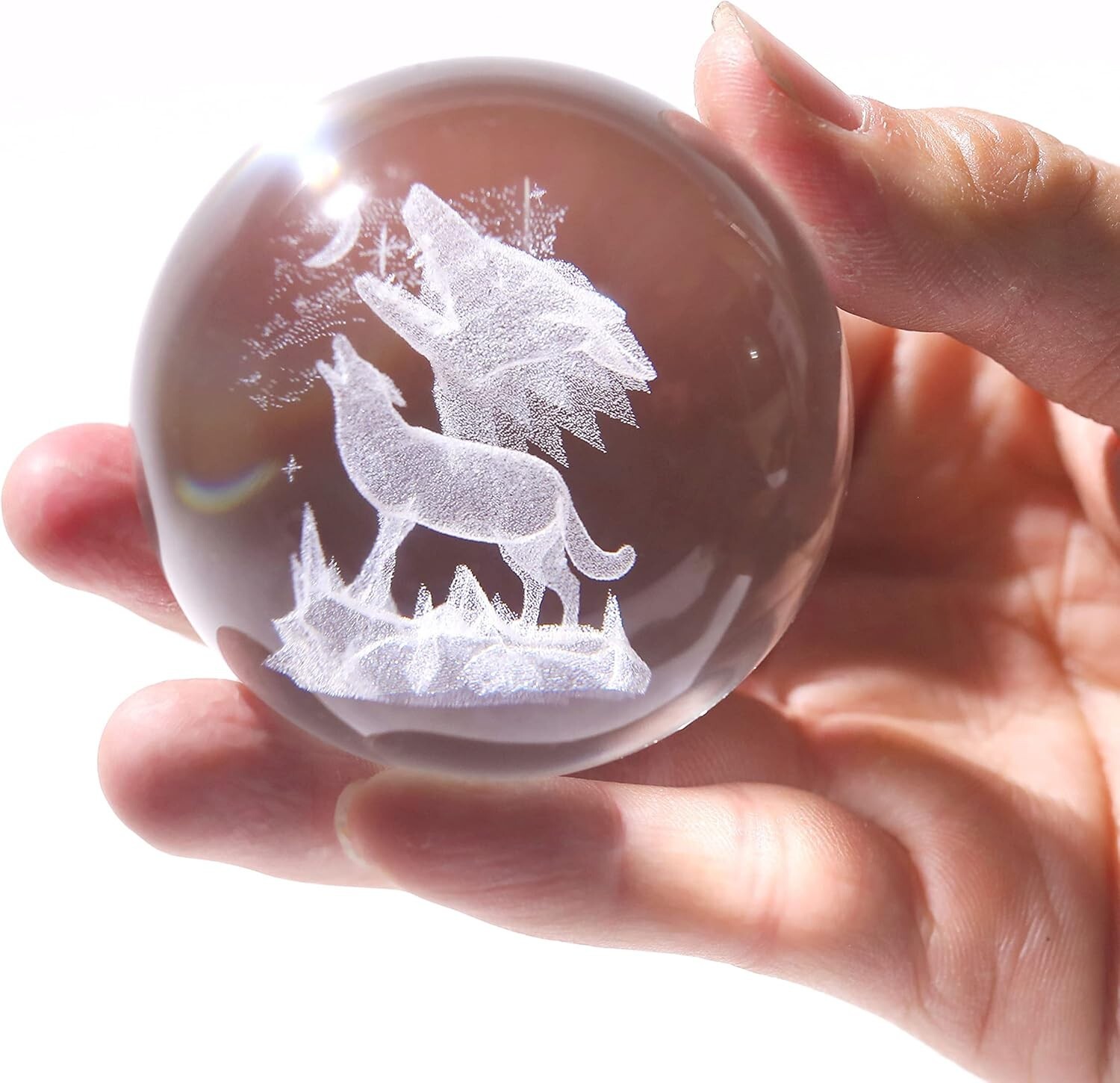 2.36in 3D Laser Crystal Howling Wolf Figurine Crystal 2.36″D x 2.36″W x 2.35″H