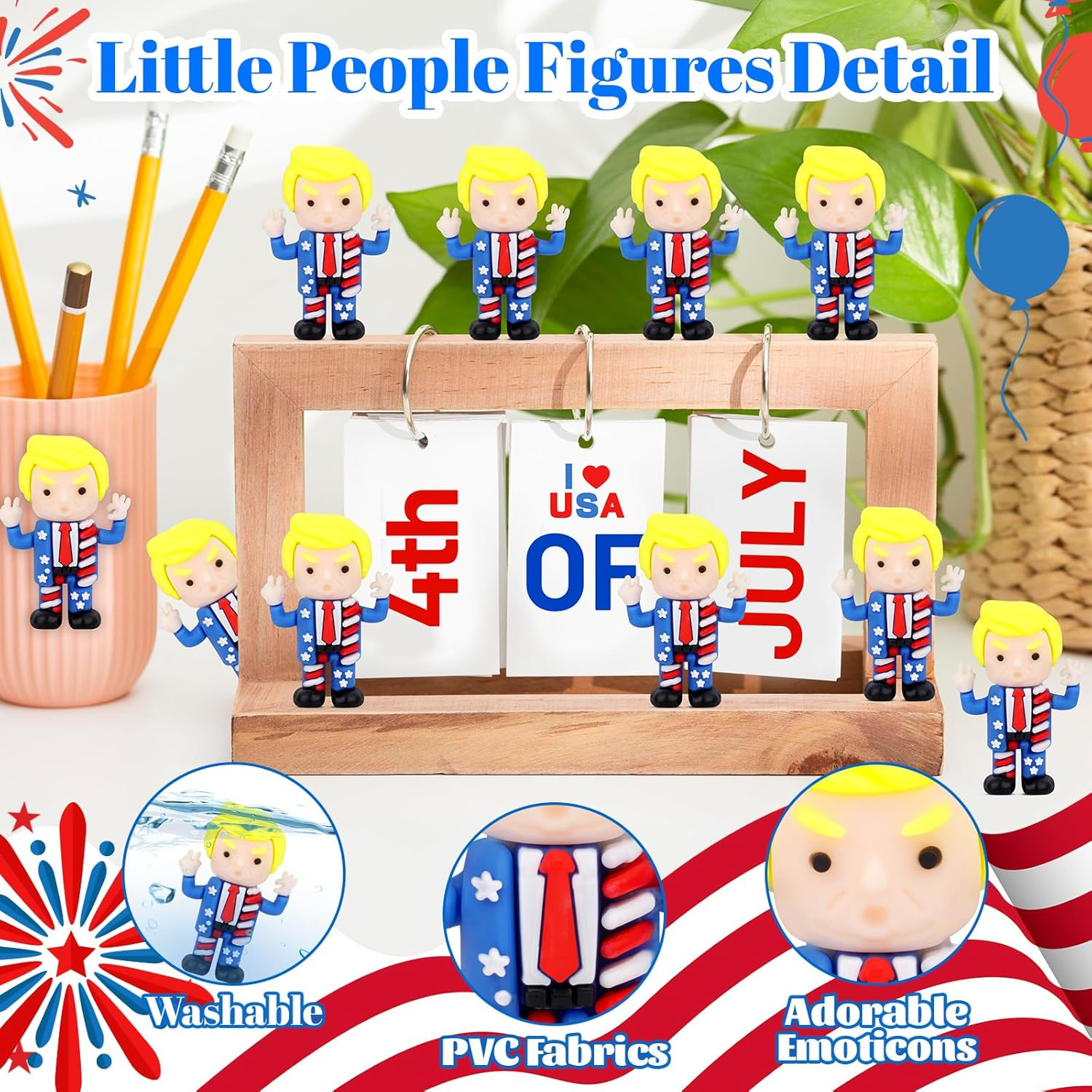 25 Pcs 4Th of July Mini Figures Ornaments,Fun Miniature Independence Day Patriot