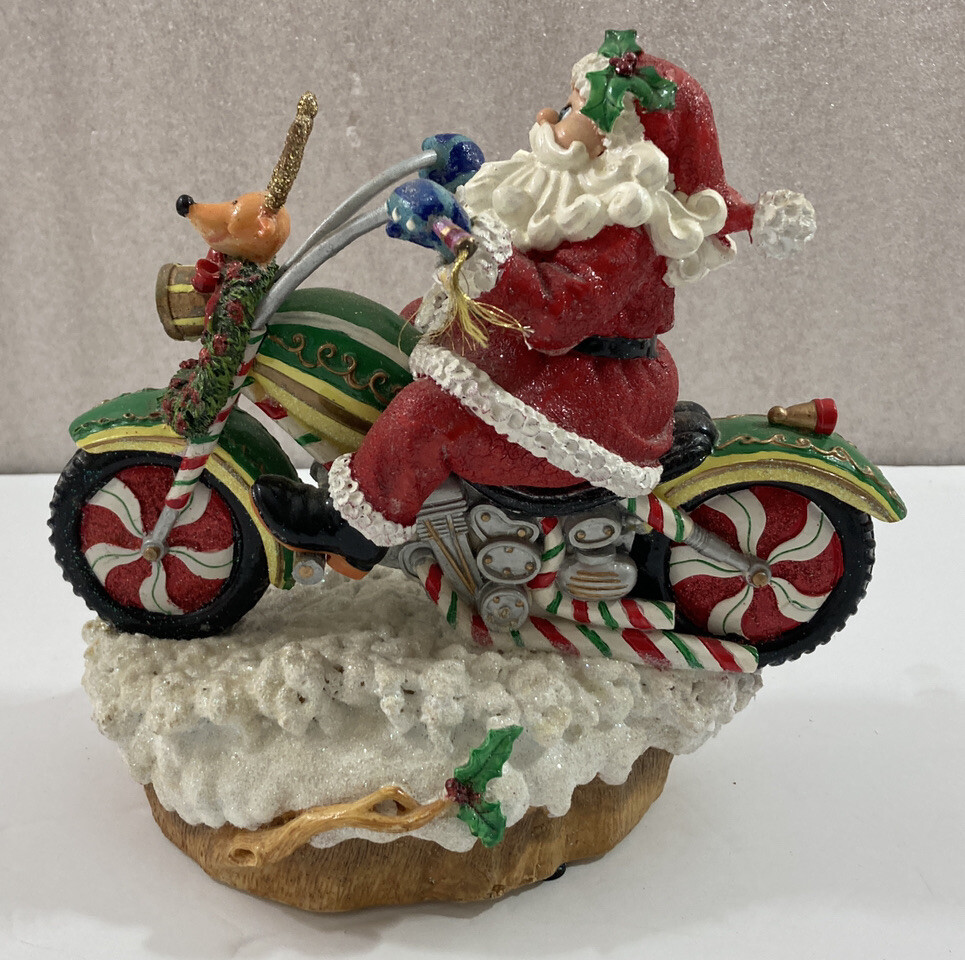 Fitz & Floyd Adventures of Santa Claus Motorcycle Chopper musical Figurine w/box