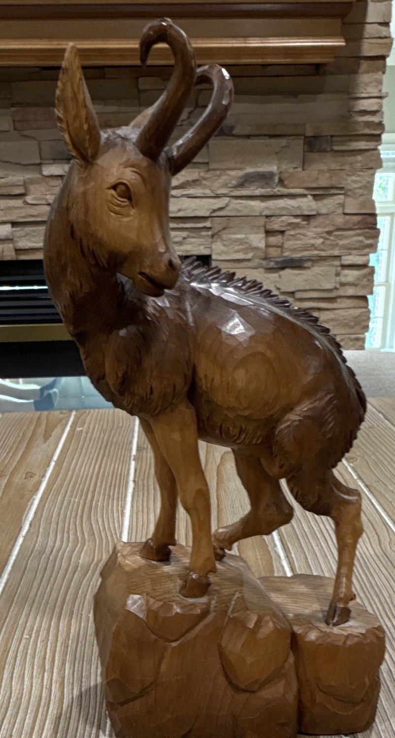 Vtg 1968 Oberammergau Hand Carved Wood Chamois Goat Sculpture Signed MR Bavarian