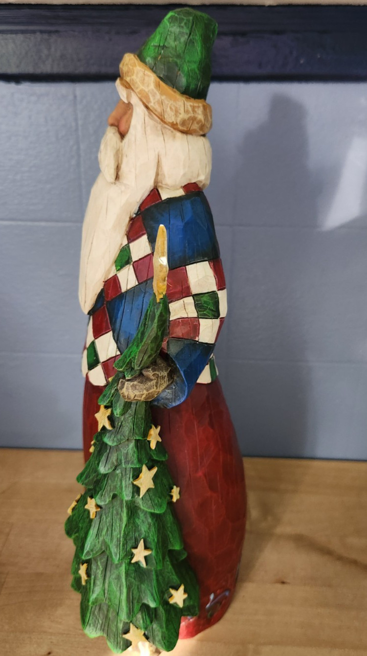 2002 Jim Shore Enesco Heartwood Creek Tall Santa w/ Tree Plaid 105530 Rustic