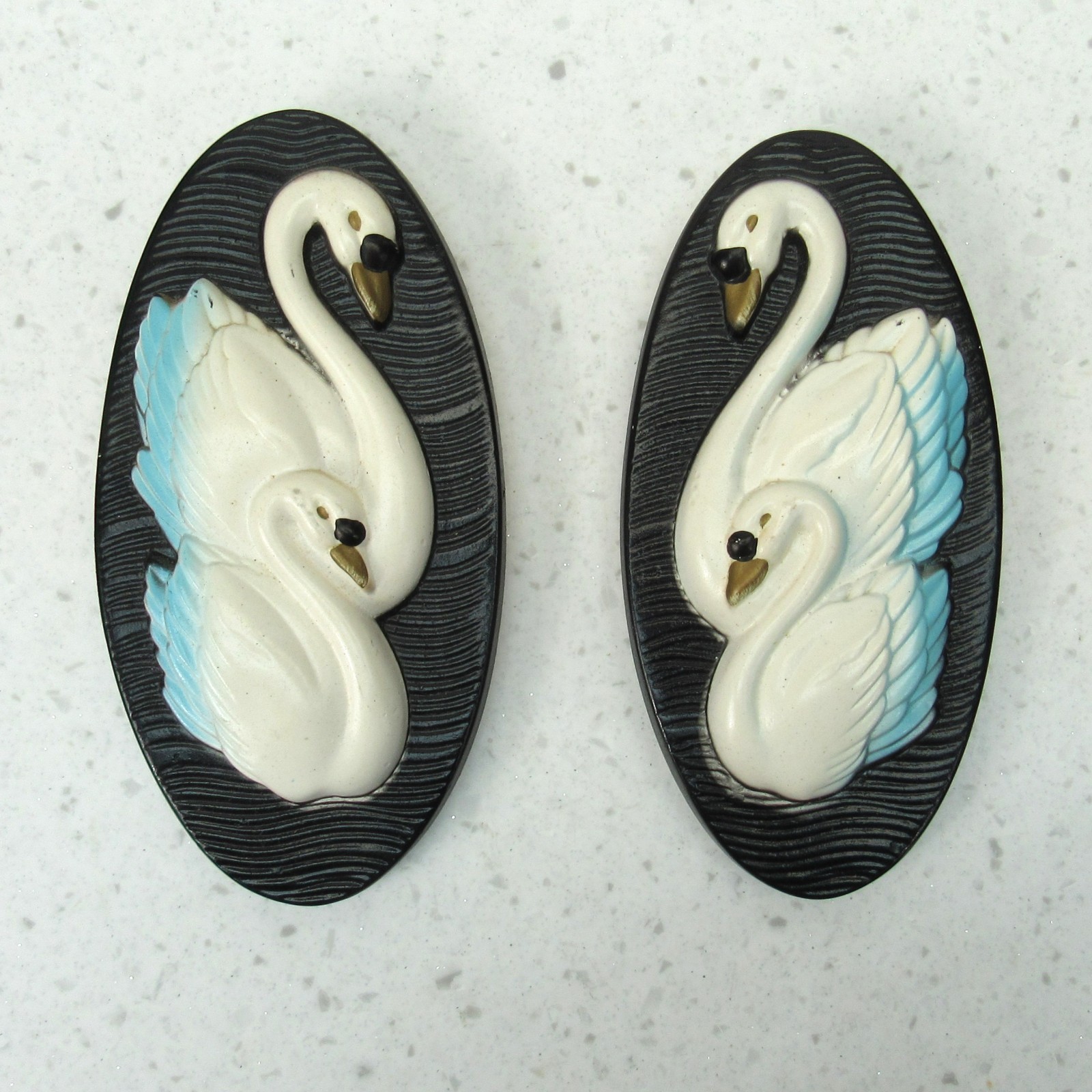 Vintage 1960s Miller Studio Chalkware Swan wall decor Plaques 7″ set of 2