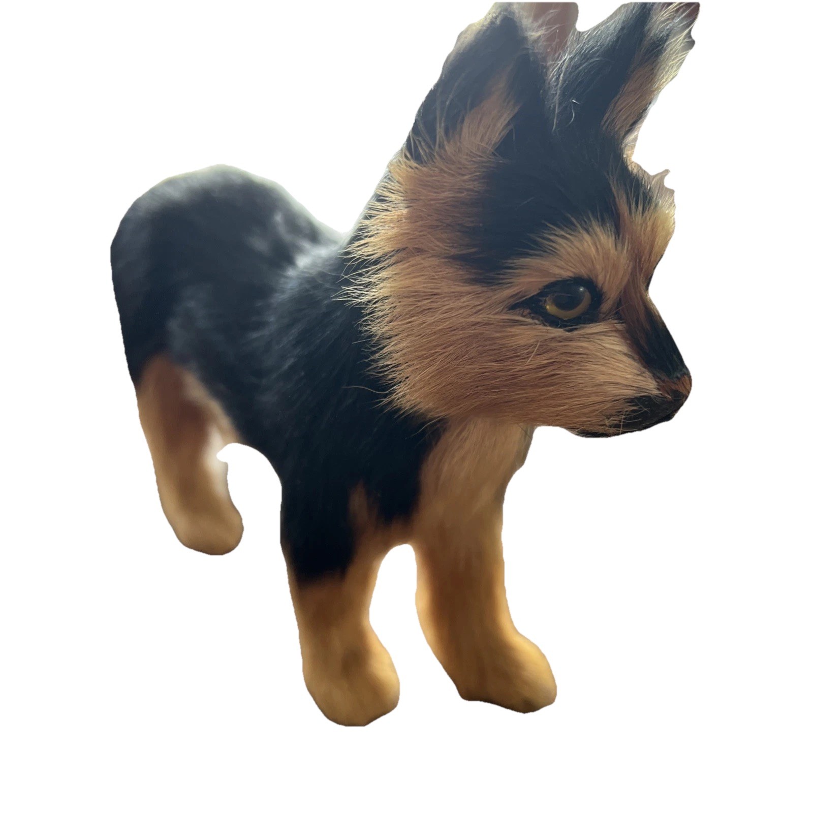 Vintage 70s Real Fur Dog Figurine Yorkshire Terrier German Shepherd Style Kitsch