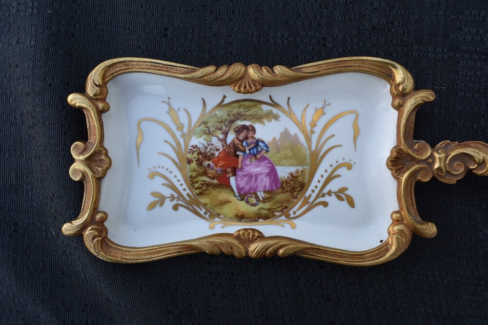 Vintage French Sevres Bronze Ormolu Mounted Centerpiece Handle Dish