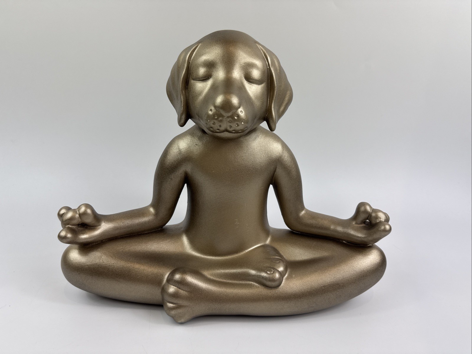 Pier 1 Meditating Zen Dog Art Sculpture Ceramic Yoga Gold Statue Figurine Lotus