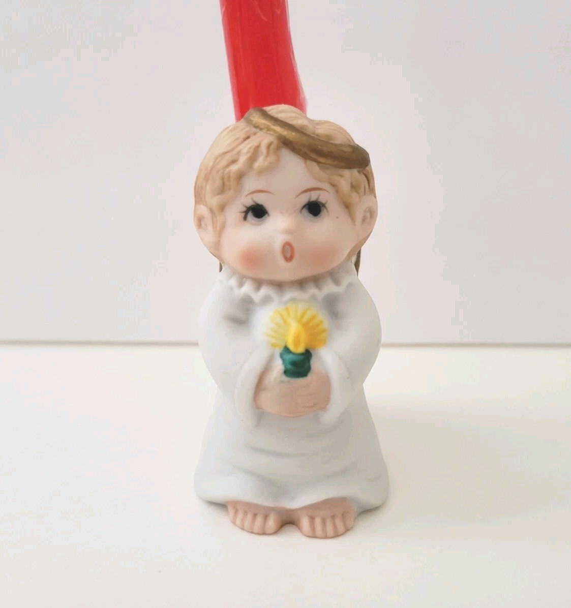 Vtg Russ Berrie Christmas Mini Angel Choral Ceramic Candle Holder Taper Holiday
