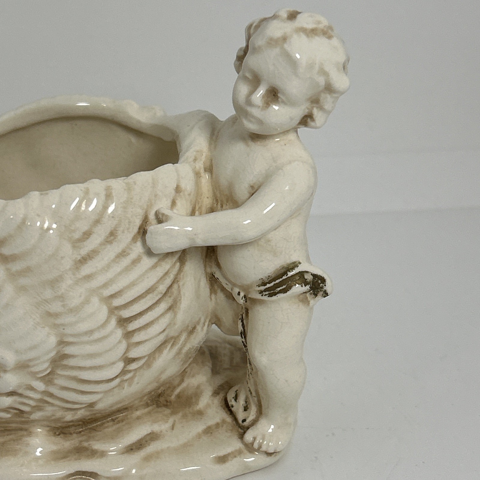 Lefton 549E Japan Cherub Baby Swan Planter Vase