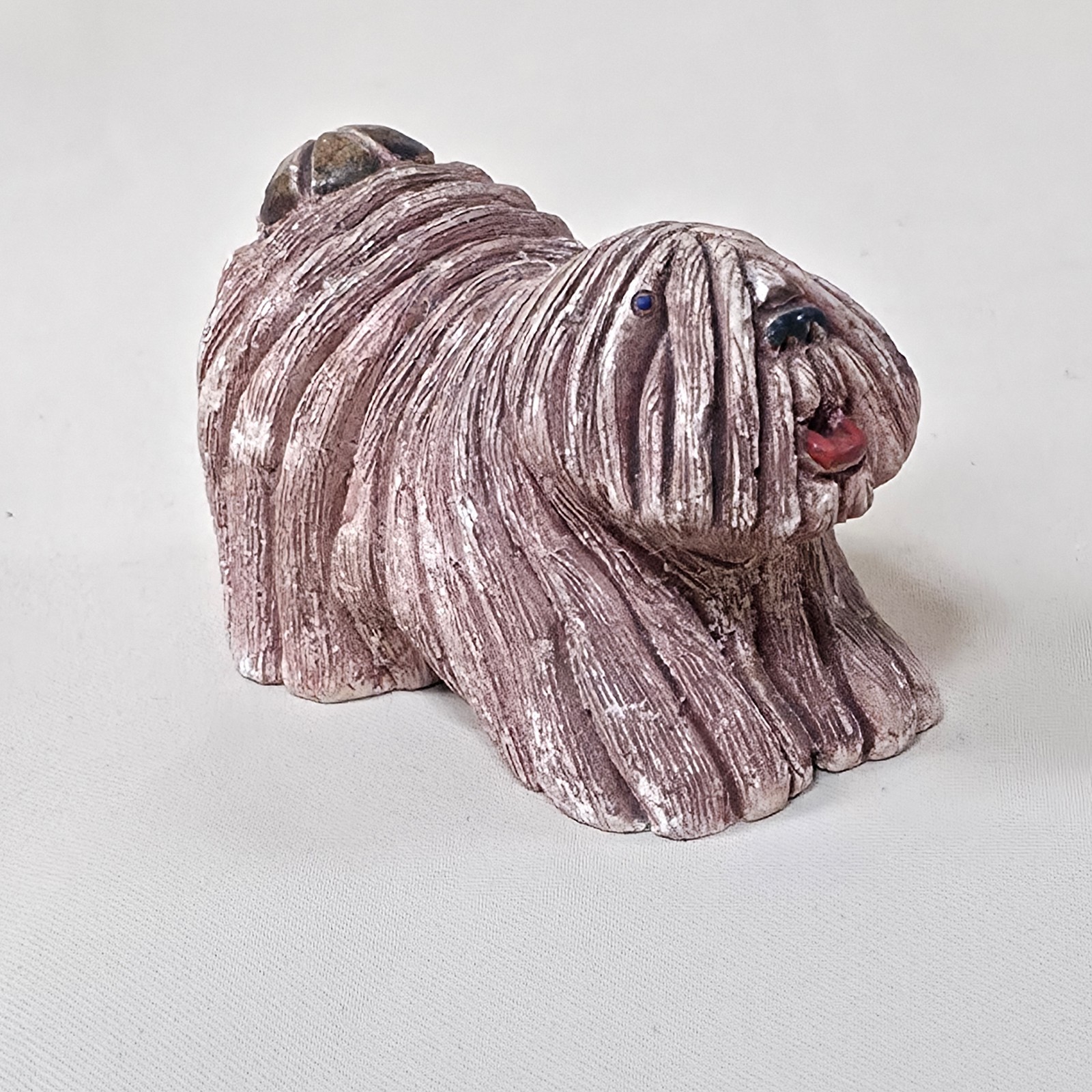 VTG Artesania Rinconada Lhasa Apso Dog Figurine Retired Hand Carved Uruguay Clay