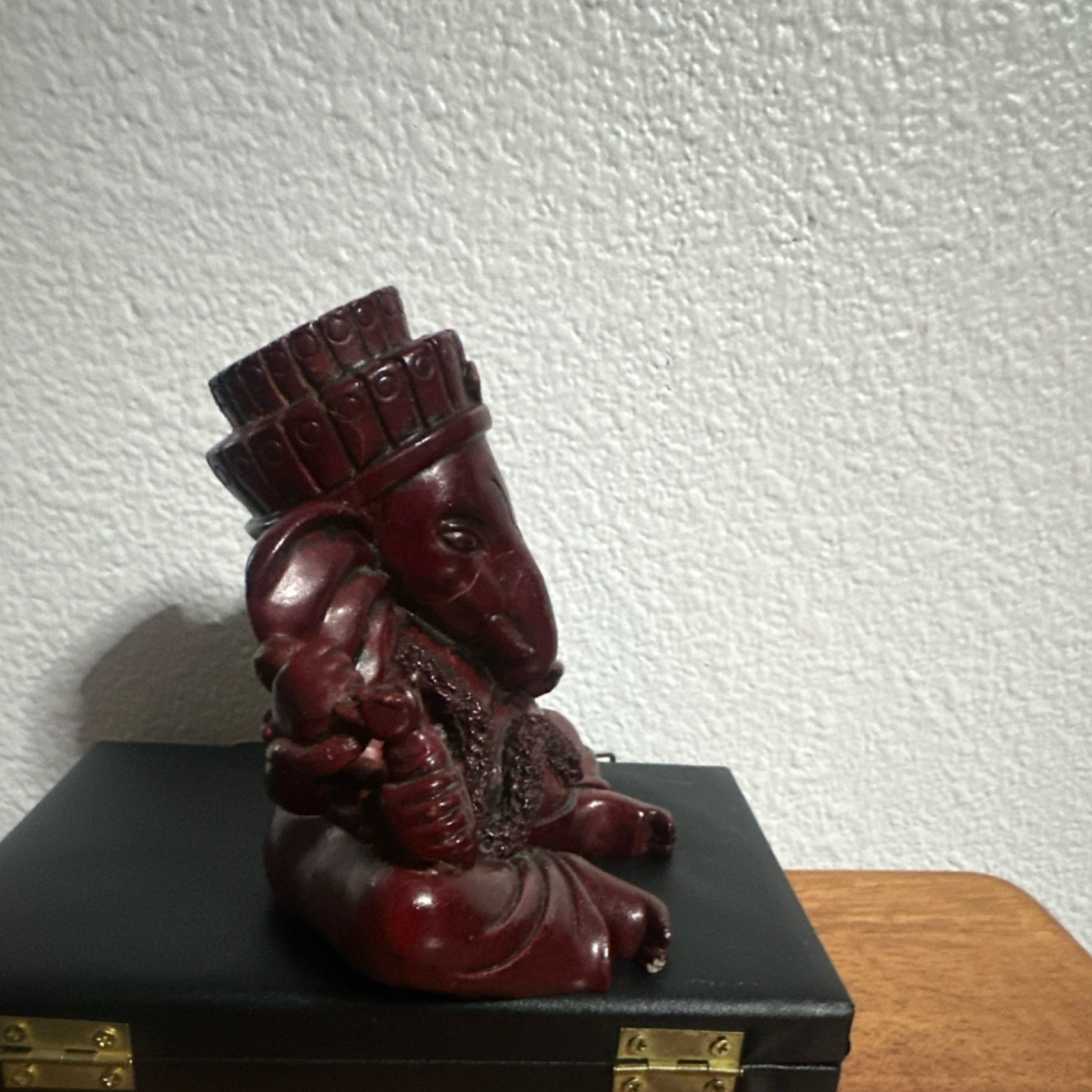Wooden Ganesha Figurine Polished Carvings Brown Religious Decor Unisex Any Room