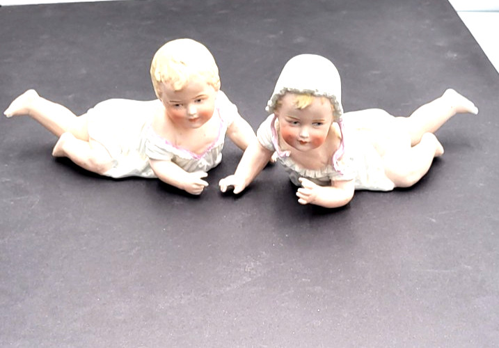 ( TWO ) Antique Bisque Piano Babies 8.5 inches long