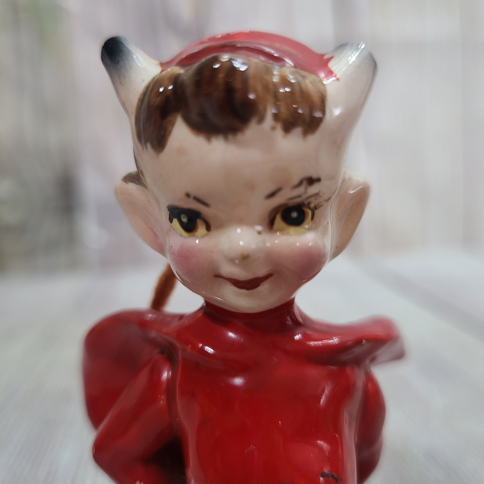 Vintage Kreiss Red Devil Pixie Elf Figurine Red Tail Ceramic Japan 1950s MCM