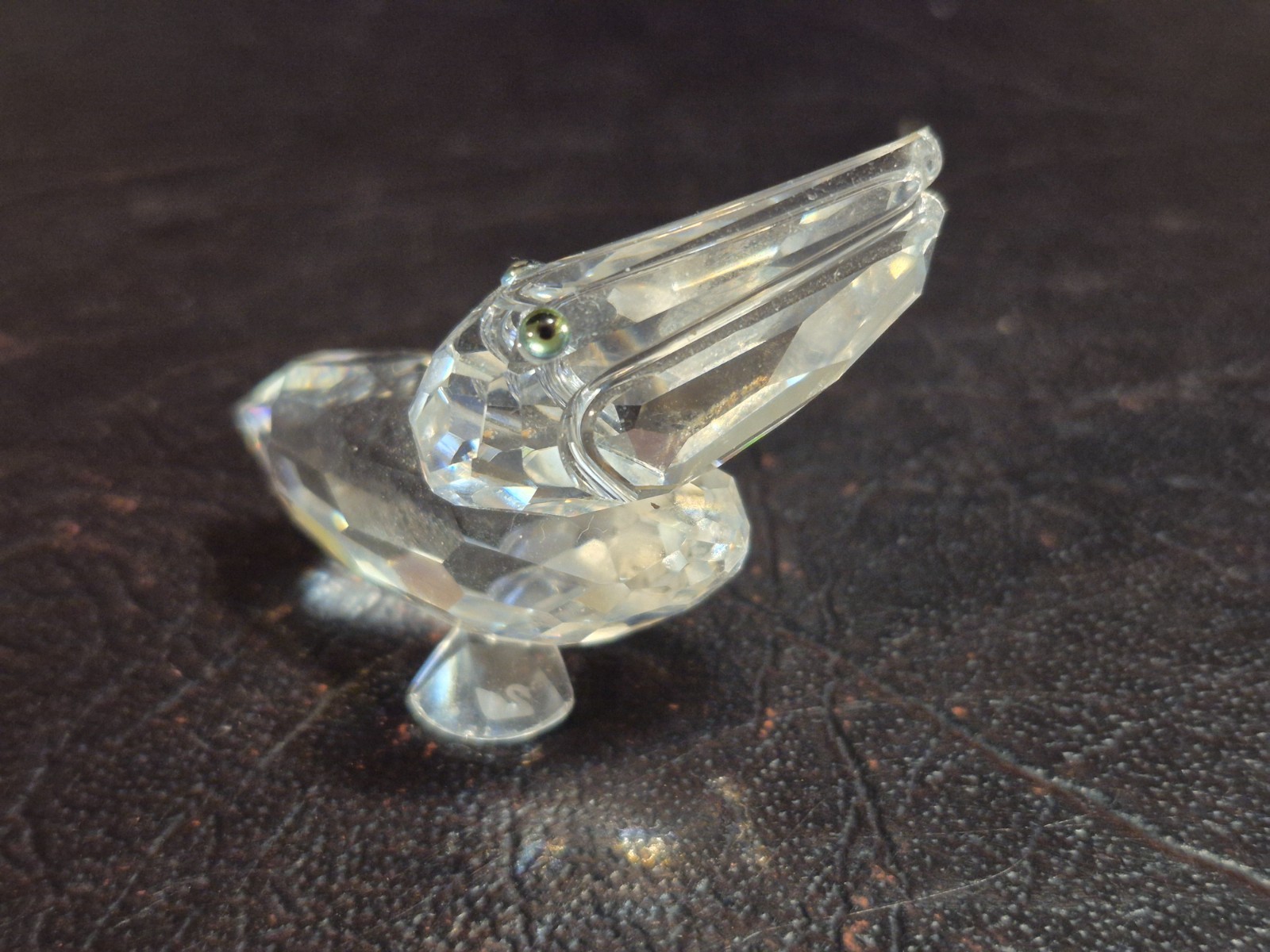 Swarovski Crystal “Feathered Friends” Pelican Bird Figurine, Green Eyes EXC