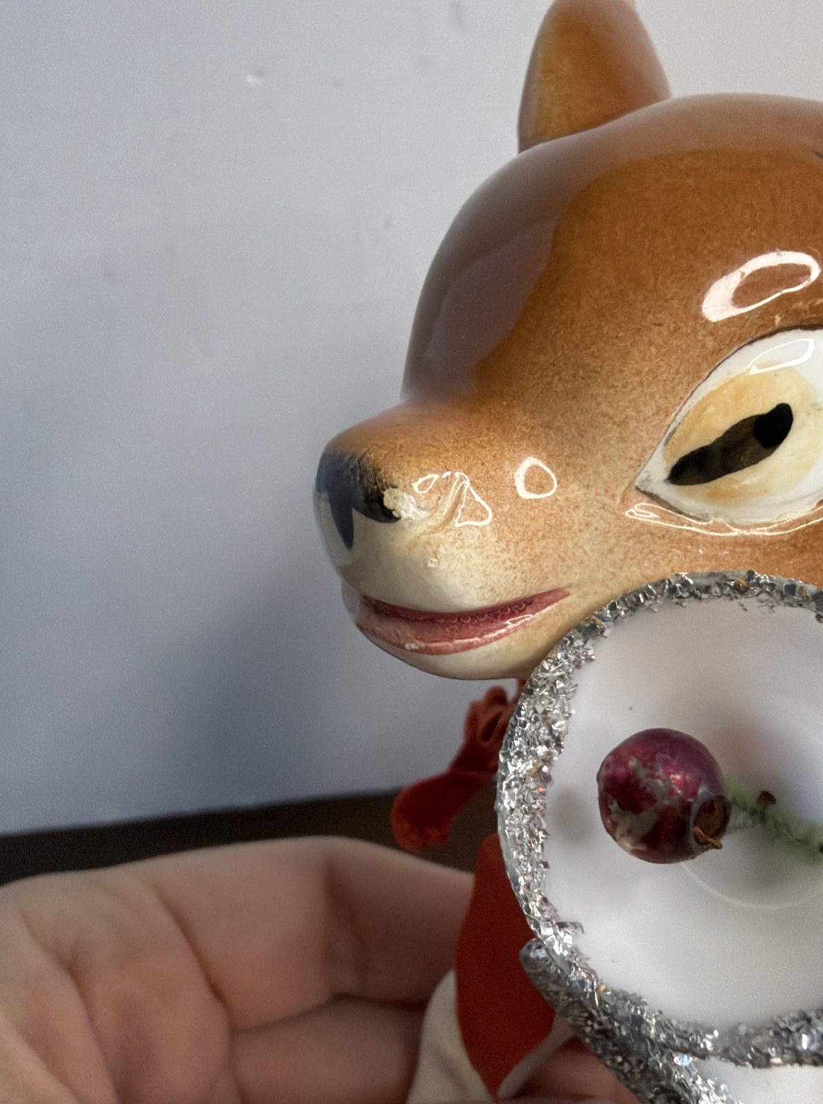 Vintage MCM Ucagco Occupied Japan Christmas Fawn Deer Figurine 7″