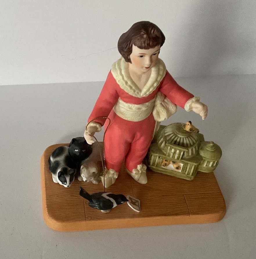 Wellington Boy with Cats Porcelin Figurine With Birdcage Collectible #1594