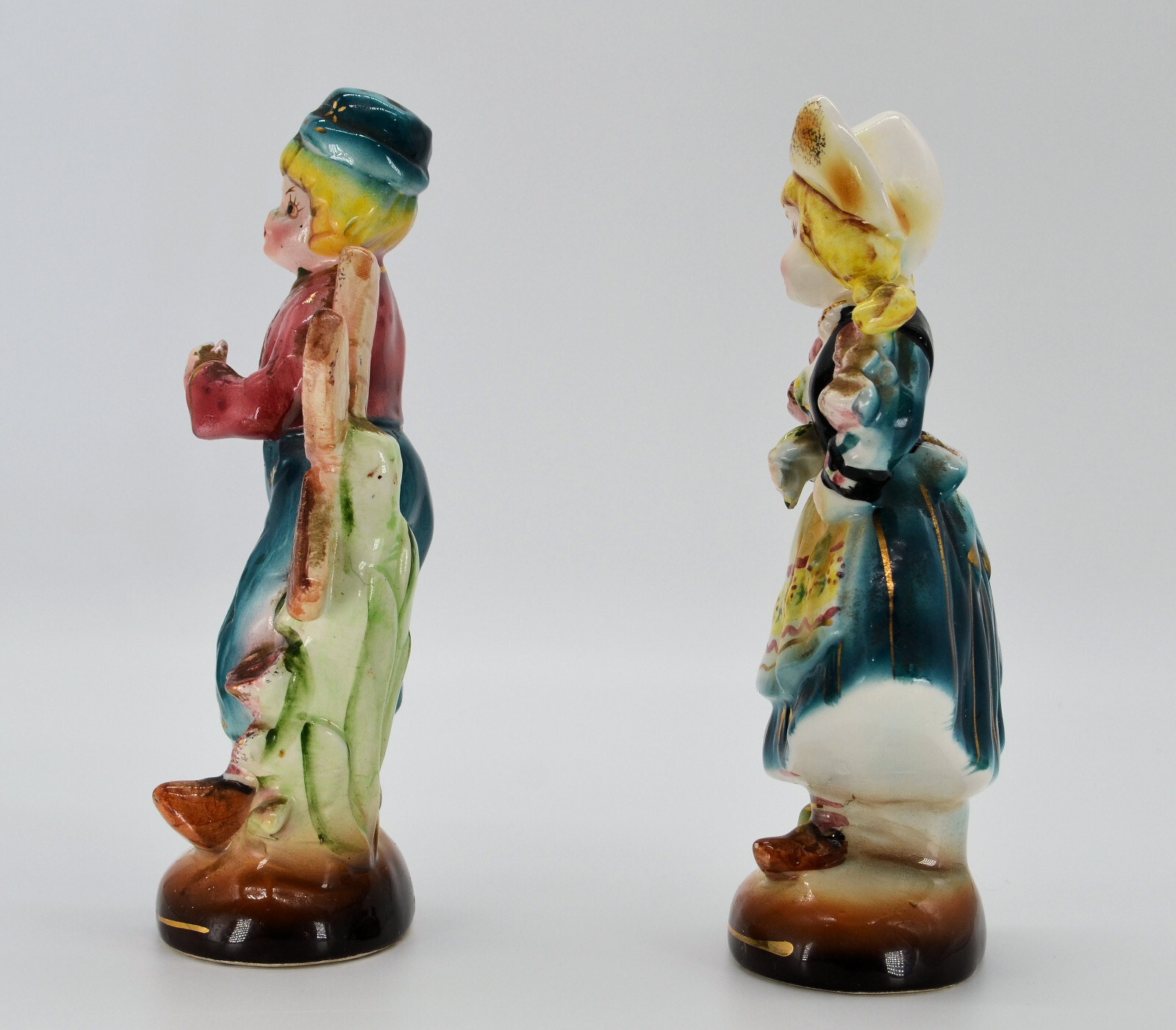 Ries Japan Dutch Boy & Girl Ceramic Figurines 8-½” Tall G-3