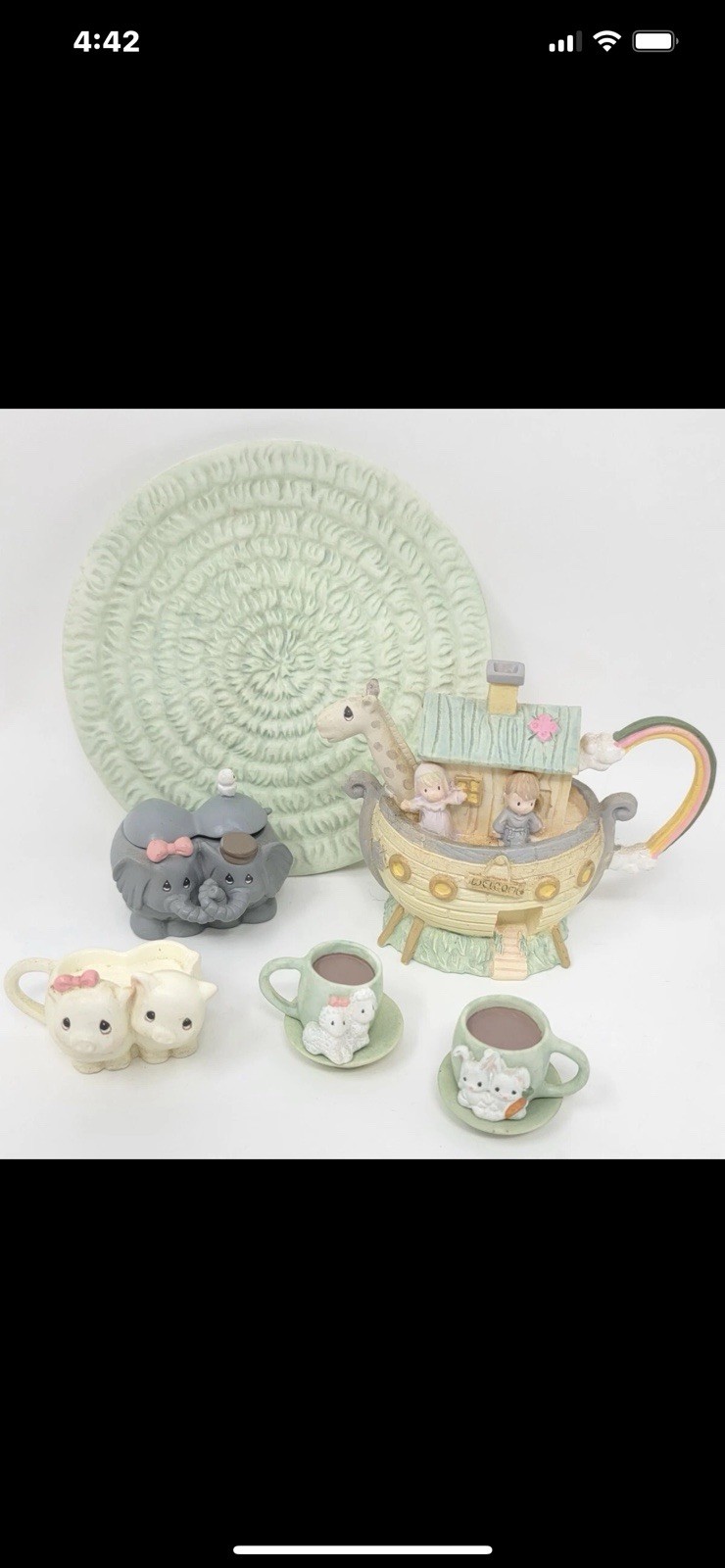 Vintage 1996 PRECIOUS MOMENTS Noah’s Ark Mini Tea Set 11 Pieces Complete Set
