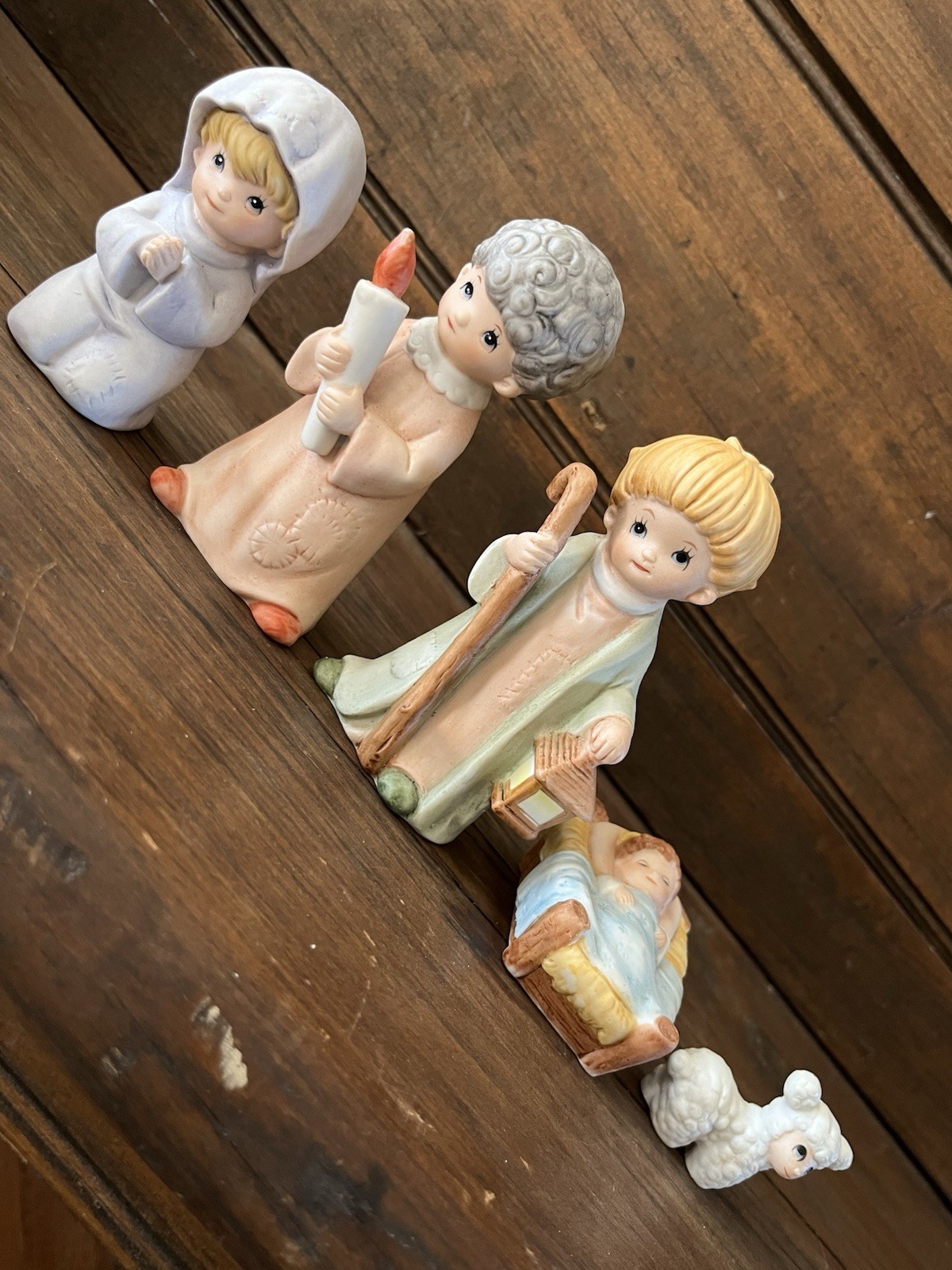 HOMCO Vintage Bisque Children Nativity Scene 9 Pieces Figurine Set Original Box