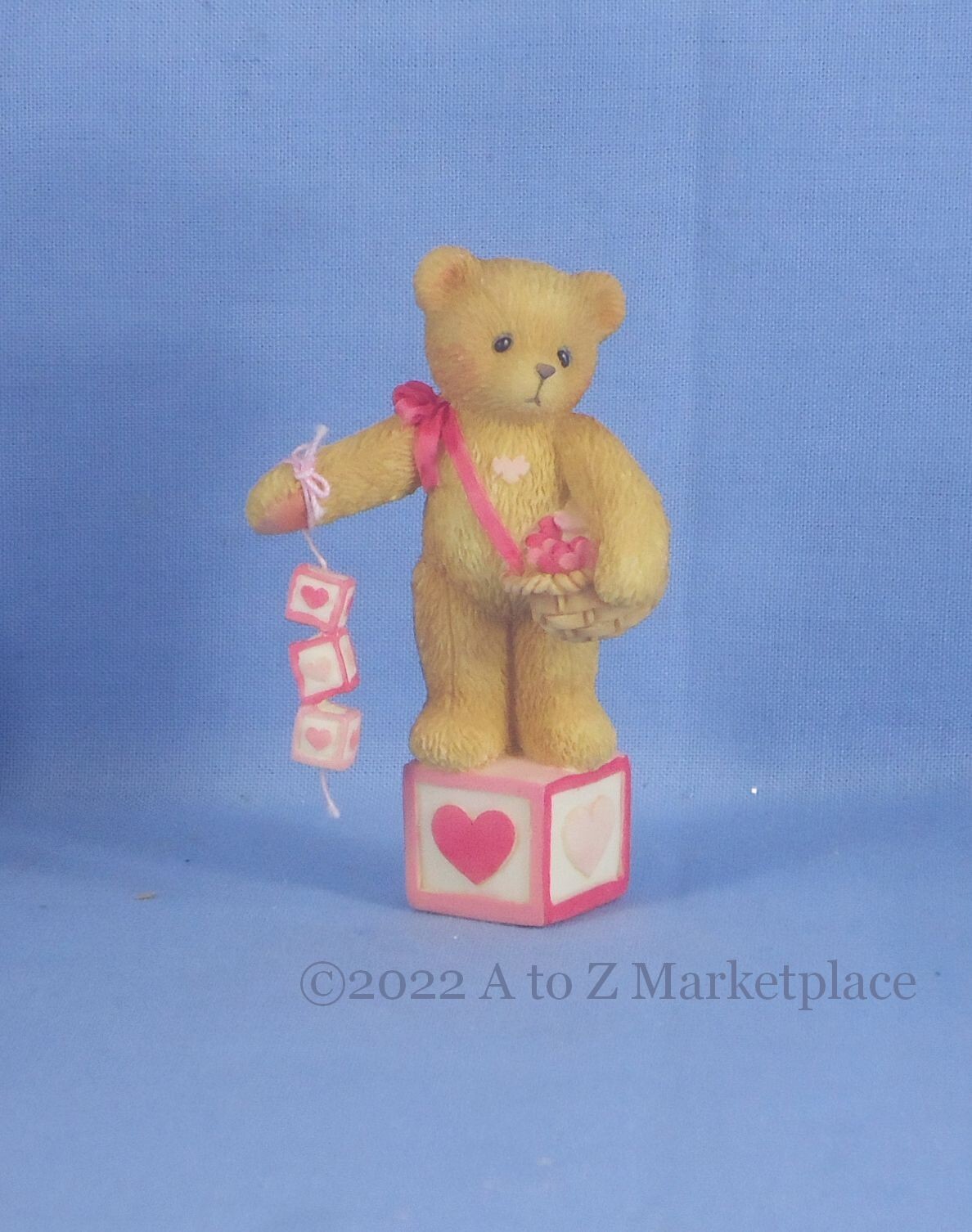 Cherished Teddies Enesco Bear w/heart dangling blocks 203084 Mini Figure NIB NOS