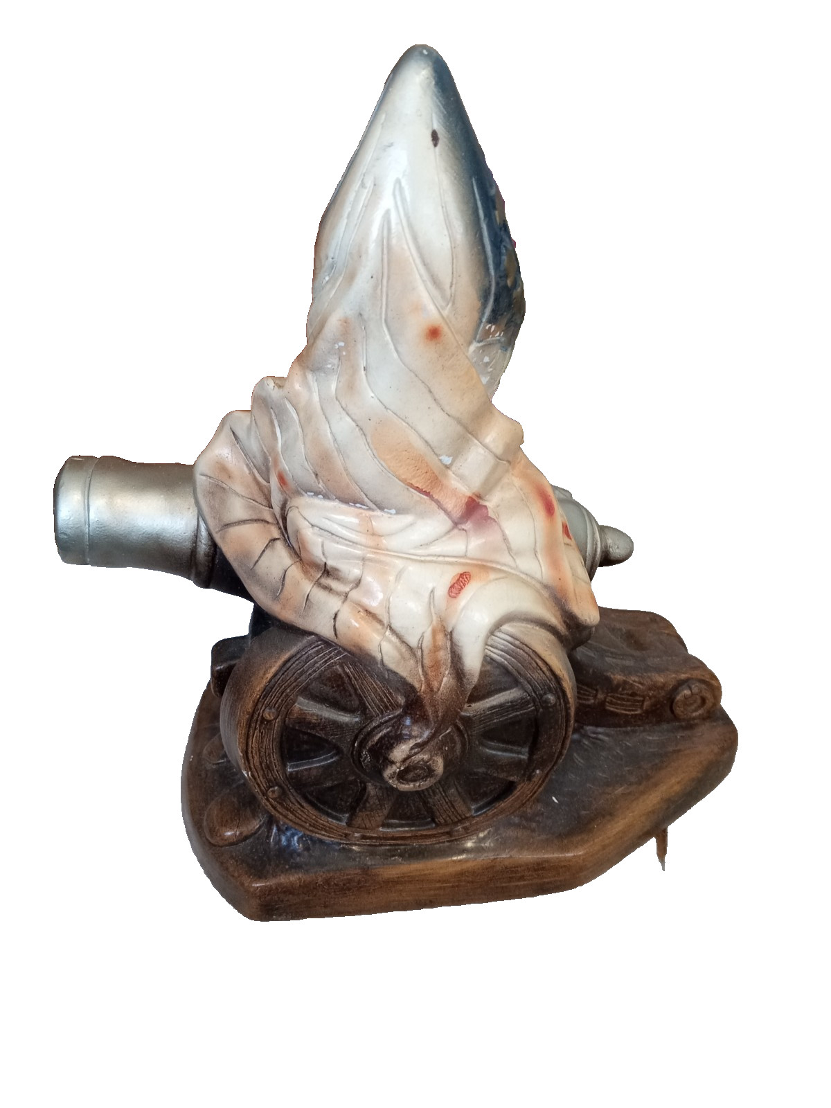 Rare Vintage Patriotic Betsy Ross Flag and Cannon Chalkware Statue Ceramic