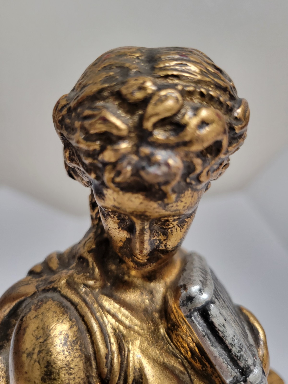 vintage jaru Gold/Silver Woman Figurine Leaning on Column Antique Finish