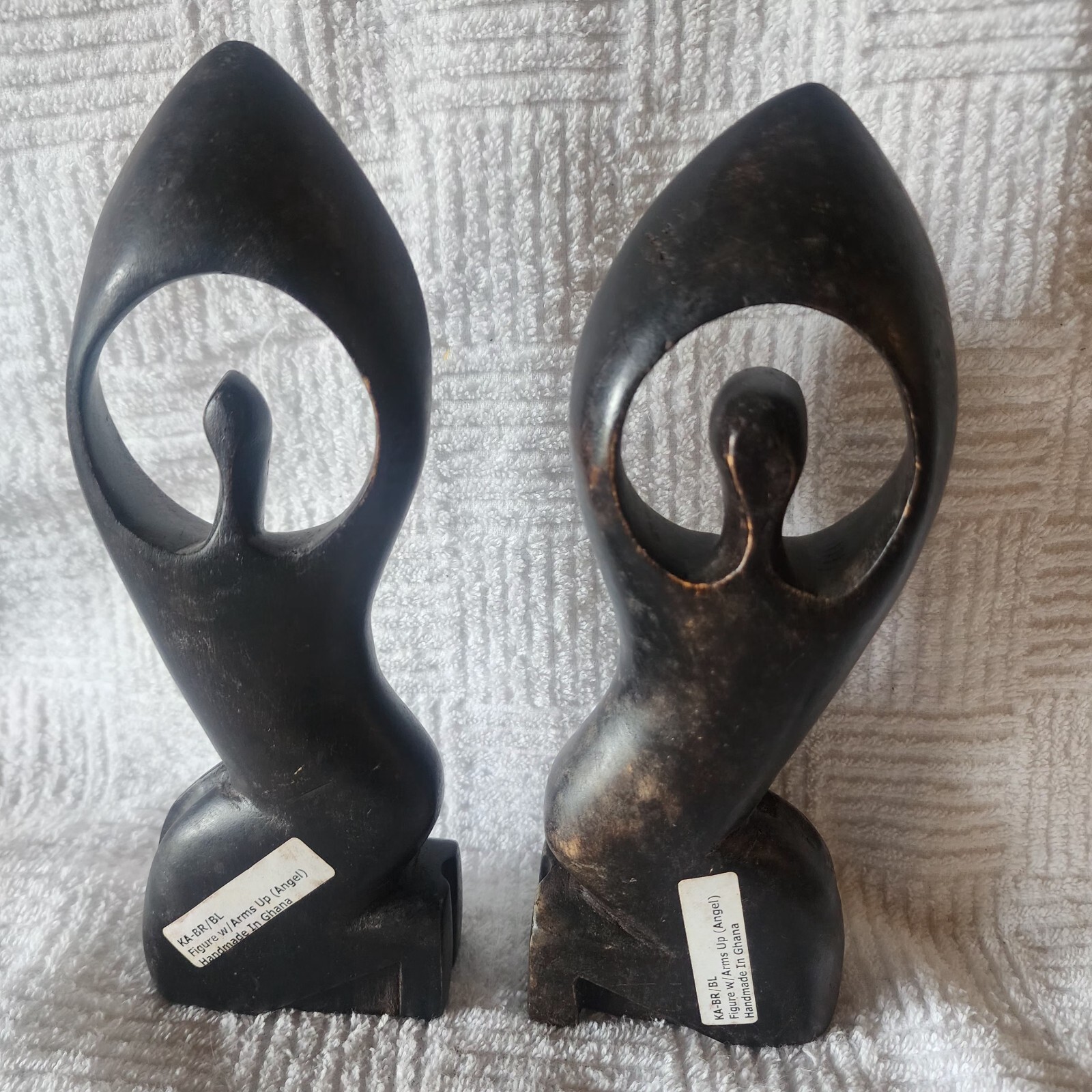African Angel of Peace Carvings Male Female 3D Kneeling Black Vintage Ethnic GC