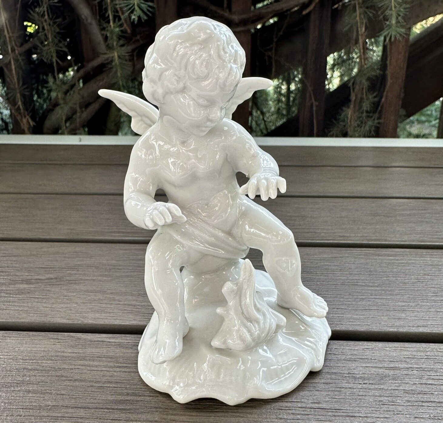 Dresden Original Winged Naked White Cherub Germany Angel Camp Fire 2043 4.75″