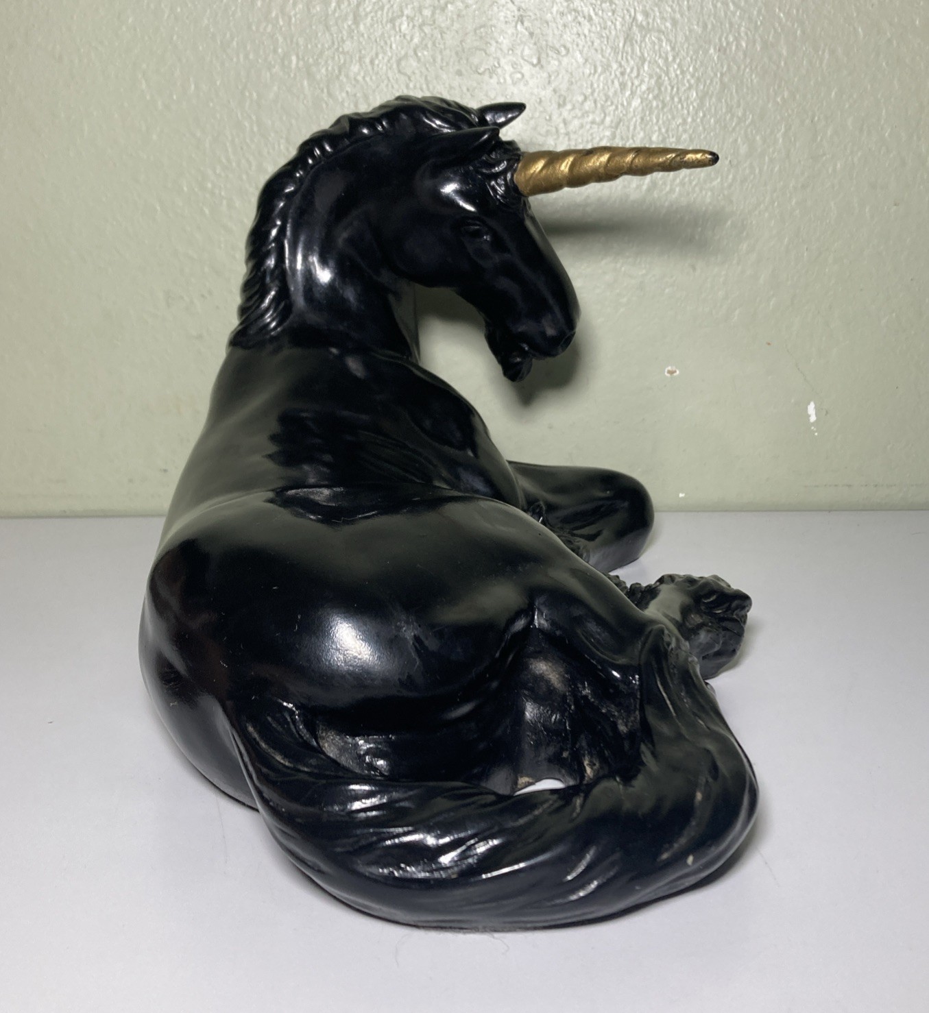 Retro Vintage Black Unicorn With Gold Horn Statue Universal Statuary 1981