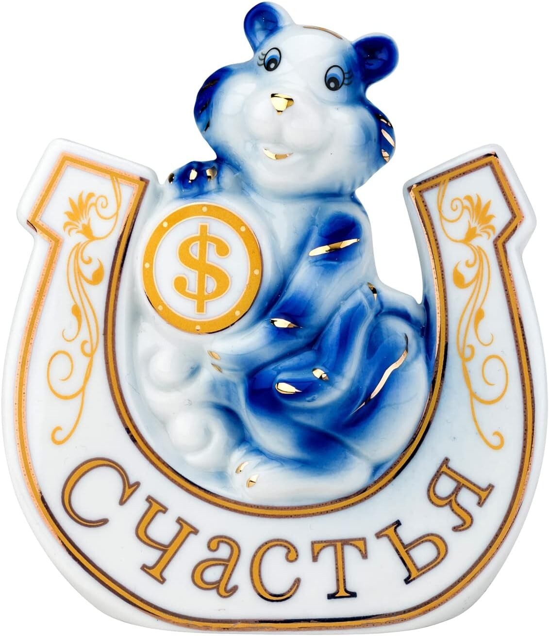 Victoria Bella TA004 4.25×1.75×4.5-inch Blue Tiger on a Horseshoe Figurine