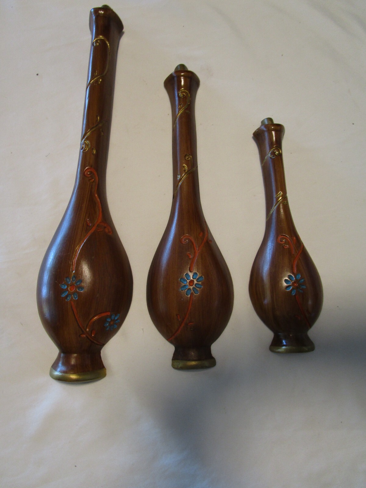 Vintage MCM Chalkware Plaster Wall art 3-Genie Bottles Daisy decor 1960’s 19” T