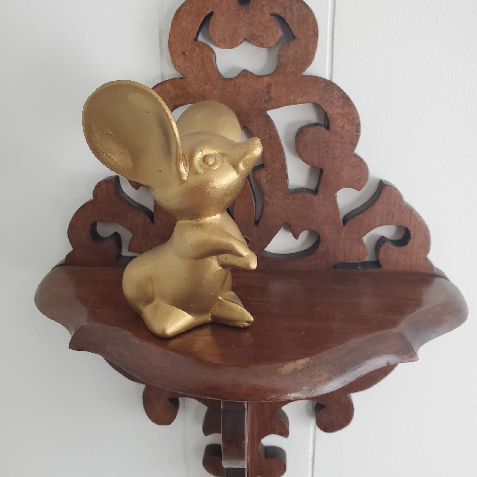 Vintage Big Eared Ceramic Matte Gold Mouse Figurine Holding Paws MCM Decor Signe