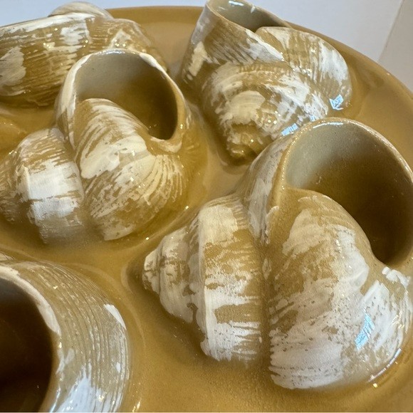 Vintage Terracotta Conch Shell Flat Sculpture 3D Glazed Ceramic Escargot Plate