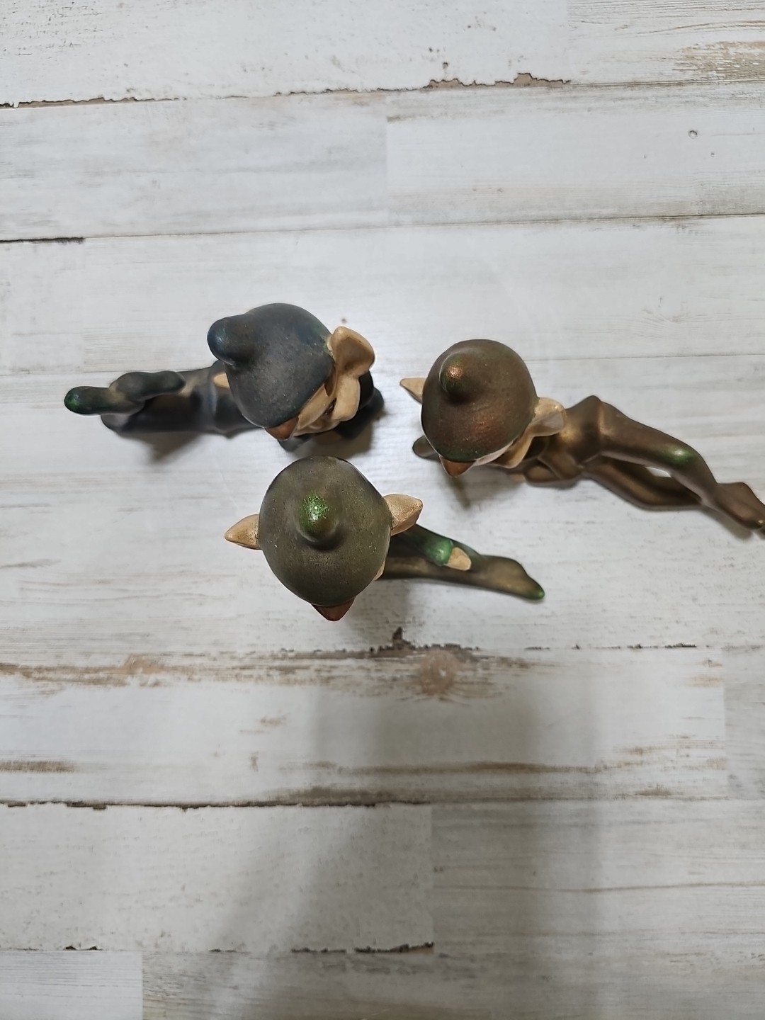 Vintage Ceramic Pixie Elf Figurine Knee Up Pointed Ears MCM Decor Lot Of 3