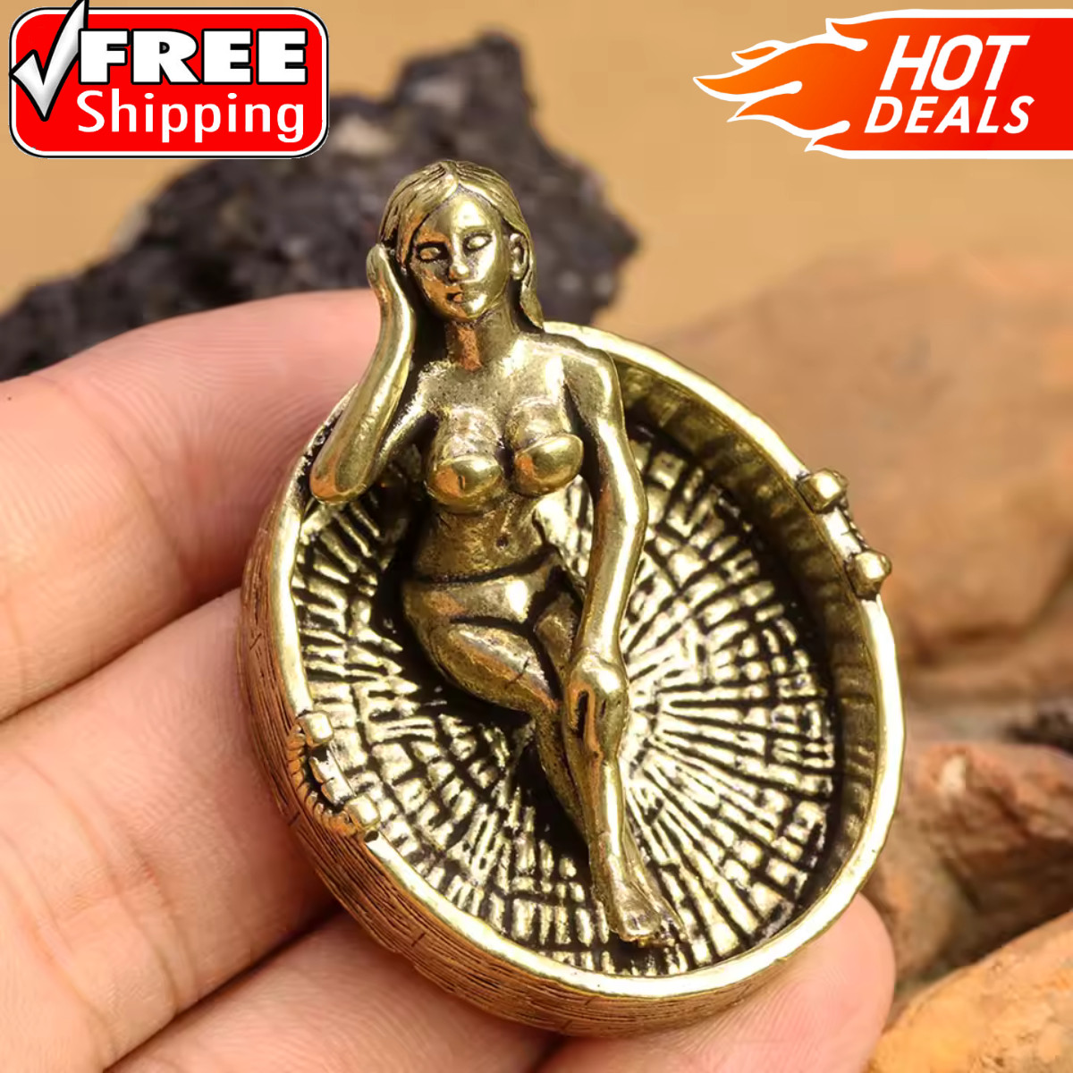 Vintage Brass Bathtub Beauty Girl Small Collectible Figurine Statue Ornament