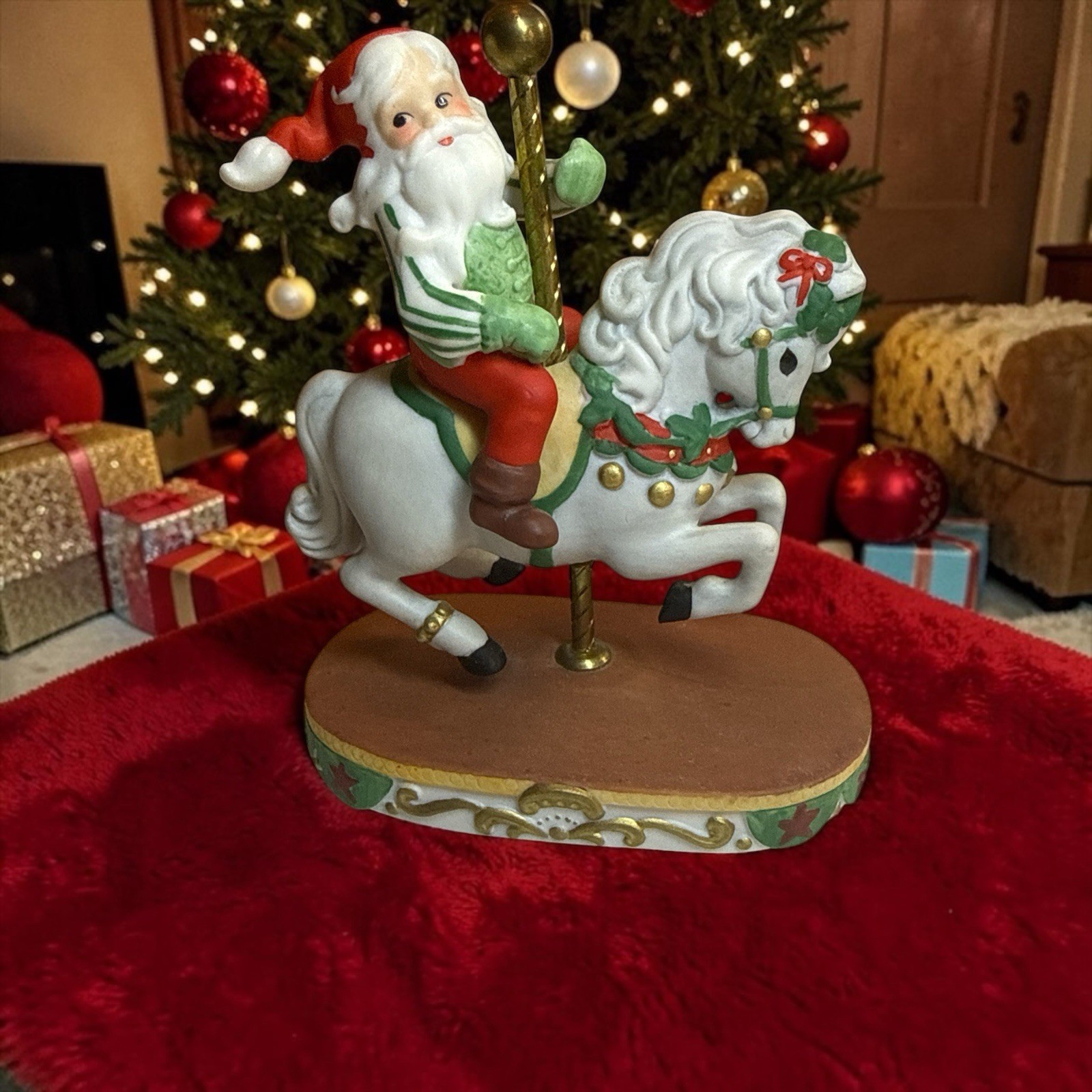 SCHMID 1986 Christmas Santa Claus SRI LANKA Carousel Horse on Stand