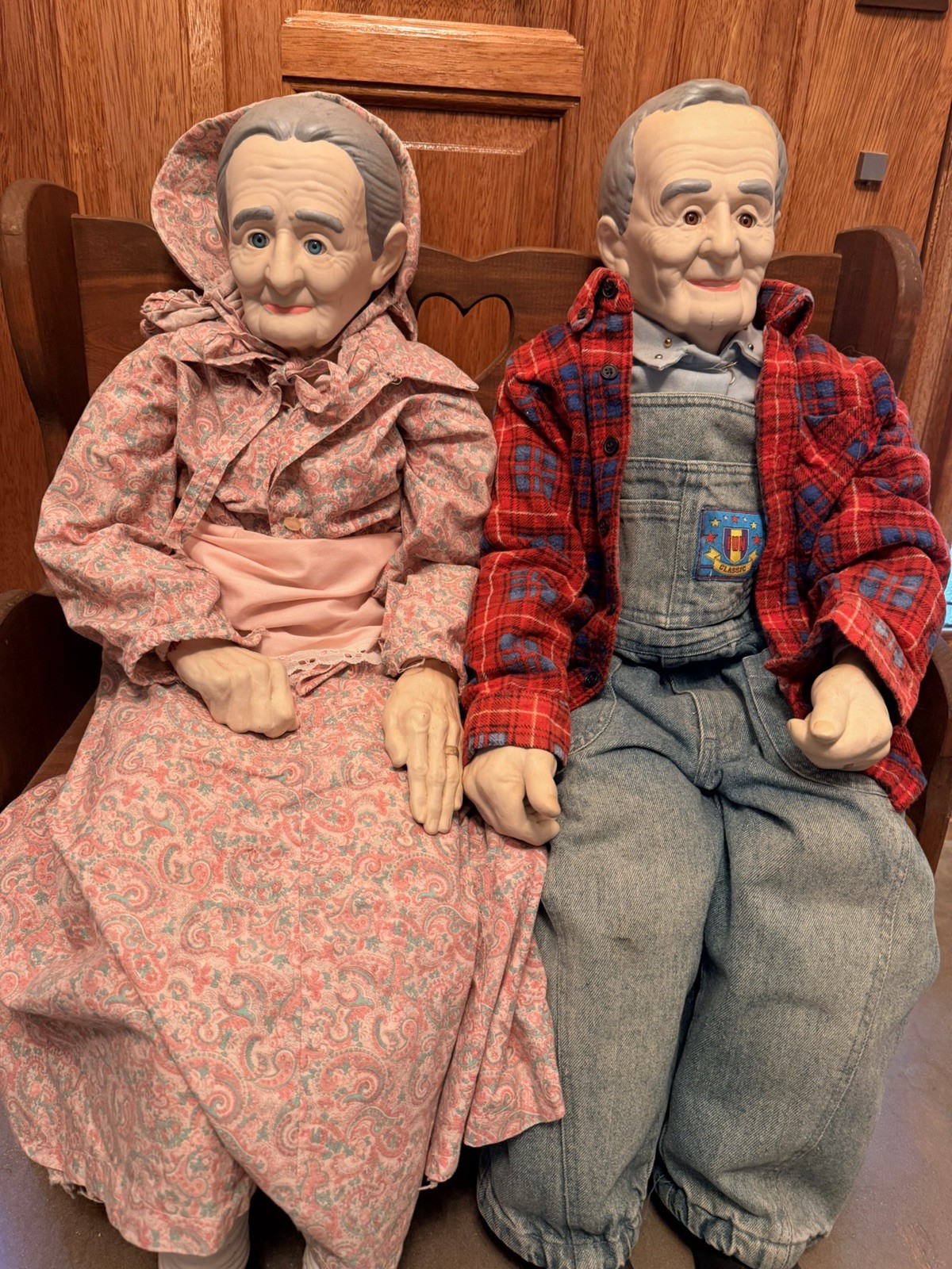 Vintage Grandma & Grandpa Porcelain Porch Sitters Wallace Style Pair Adorable!