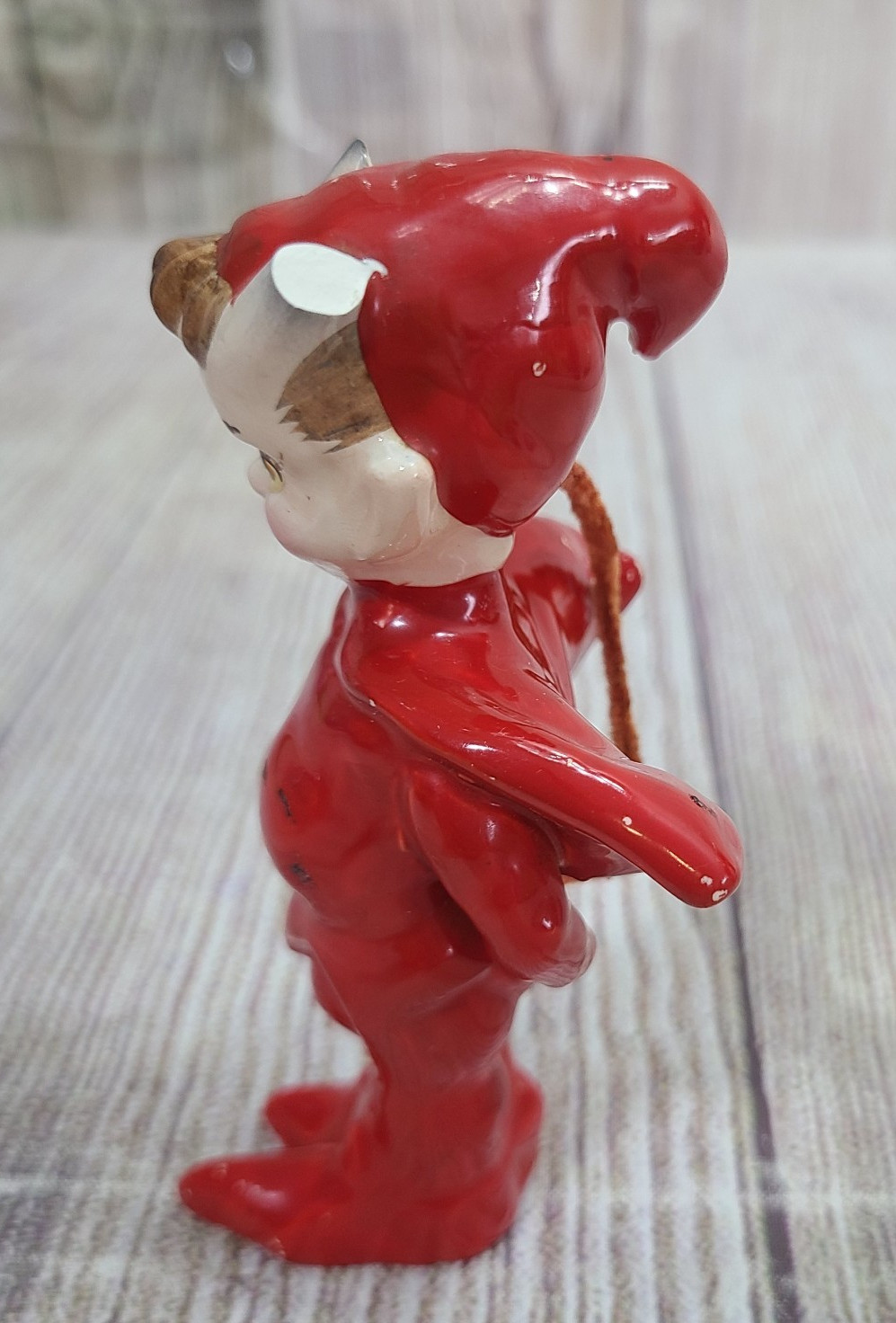 Vintage Kreiss Red Devil Pixie Elf Figurine Red Tail Ceramic Japan 1950s MCM