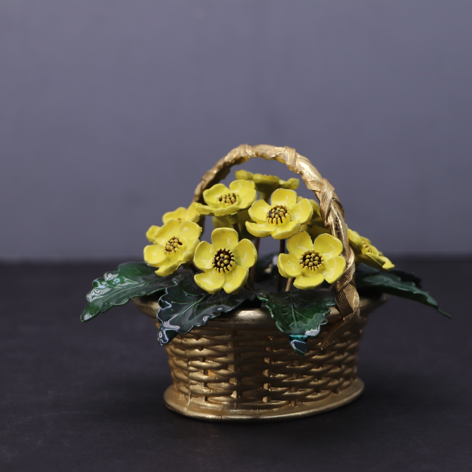 Vtg Gorham Jane Hutcheson Metal Enamel Painted Flower Basket