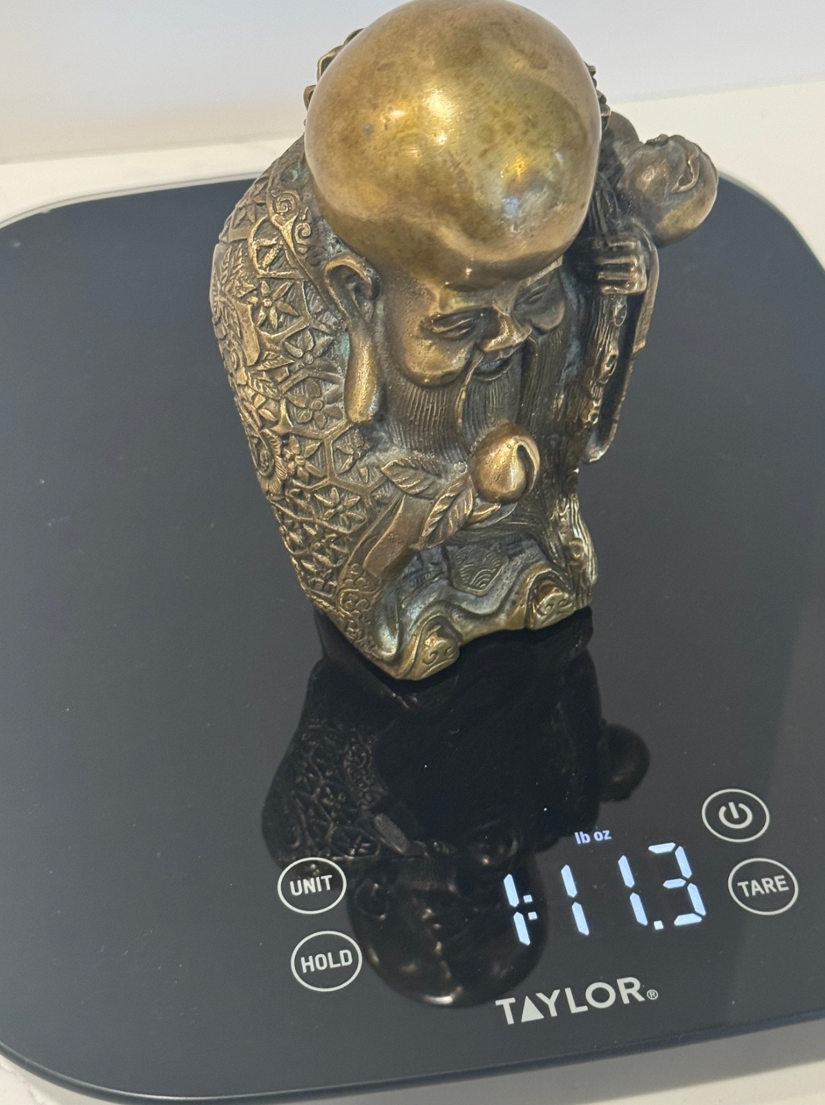 CHINA BRASS BRONZE GILT SHOU LAO SHOU XING IMMORTAL GOD OF LONGEVITY 5″ STATUE