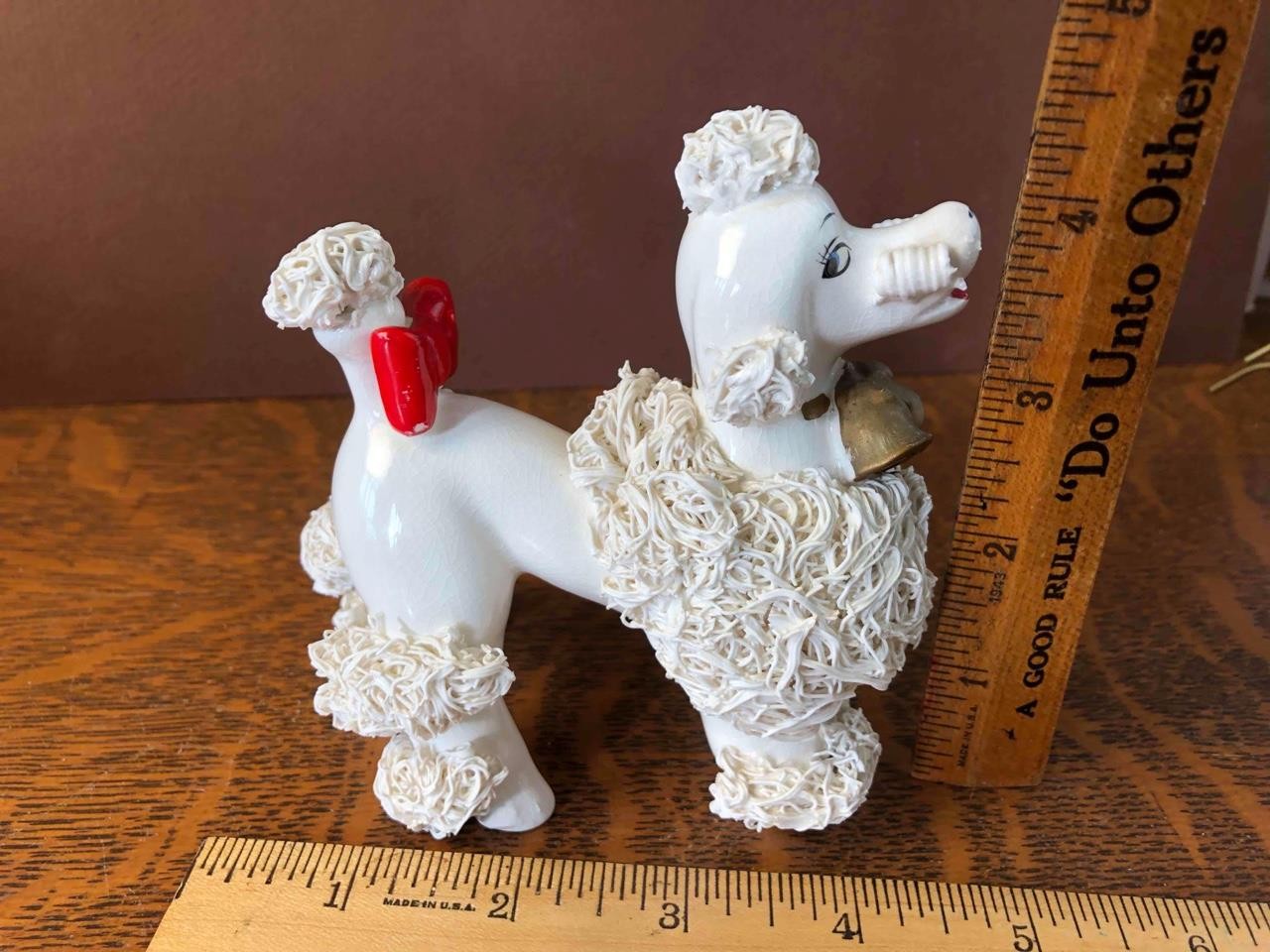 Vintage Napco Pink Gold Buggy Carriage Spaghetti Trim Poodle Dog Sleigh Planter