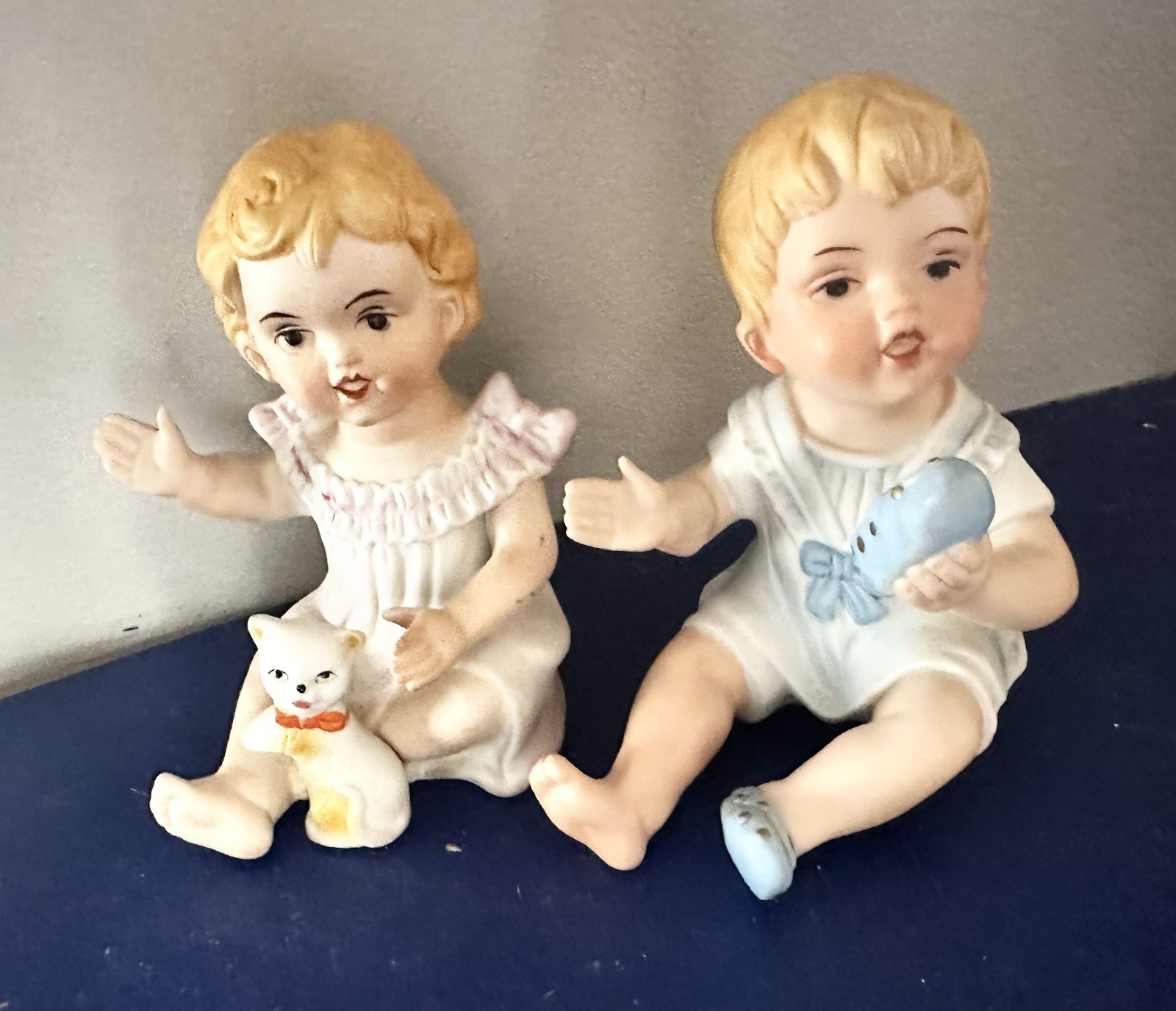 Piano Babies Figurines Girl And Boy Baby Ceramic 4.5 Inches Tall Vintage