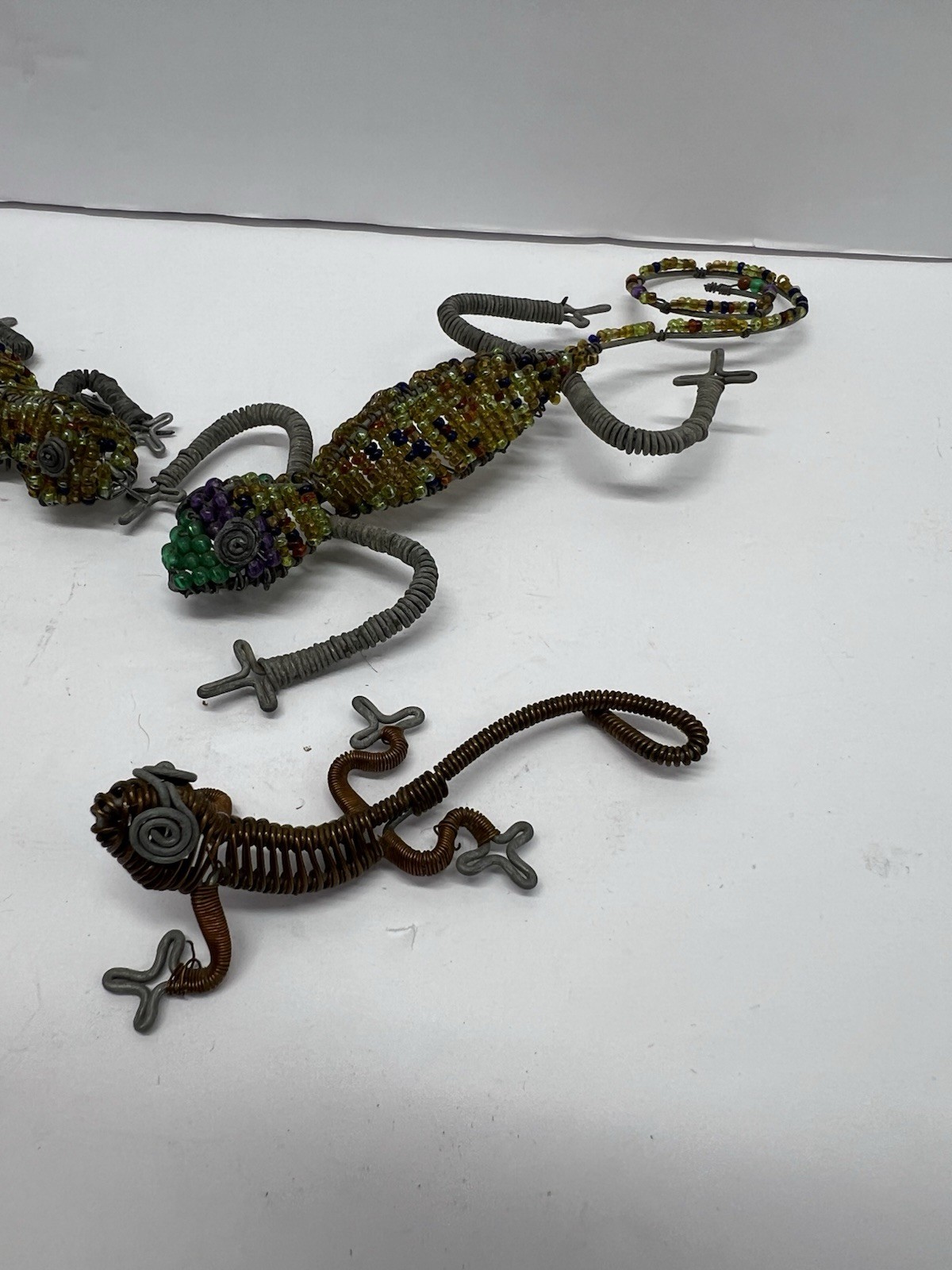 Artisan Crafted Beaded Wire Art Lizard Reptiles Gecko Chameleon Sculpture Lot