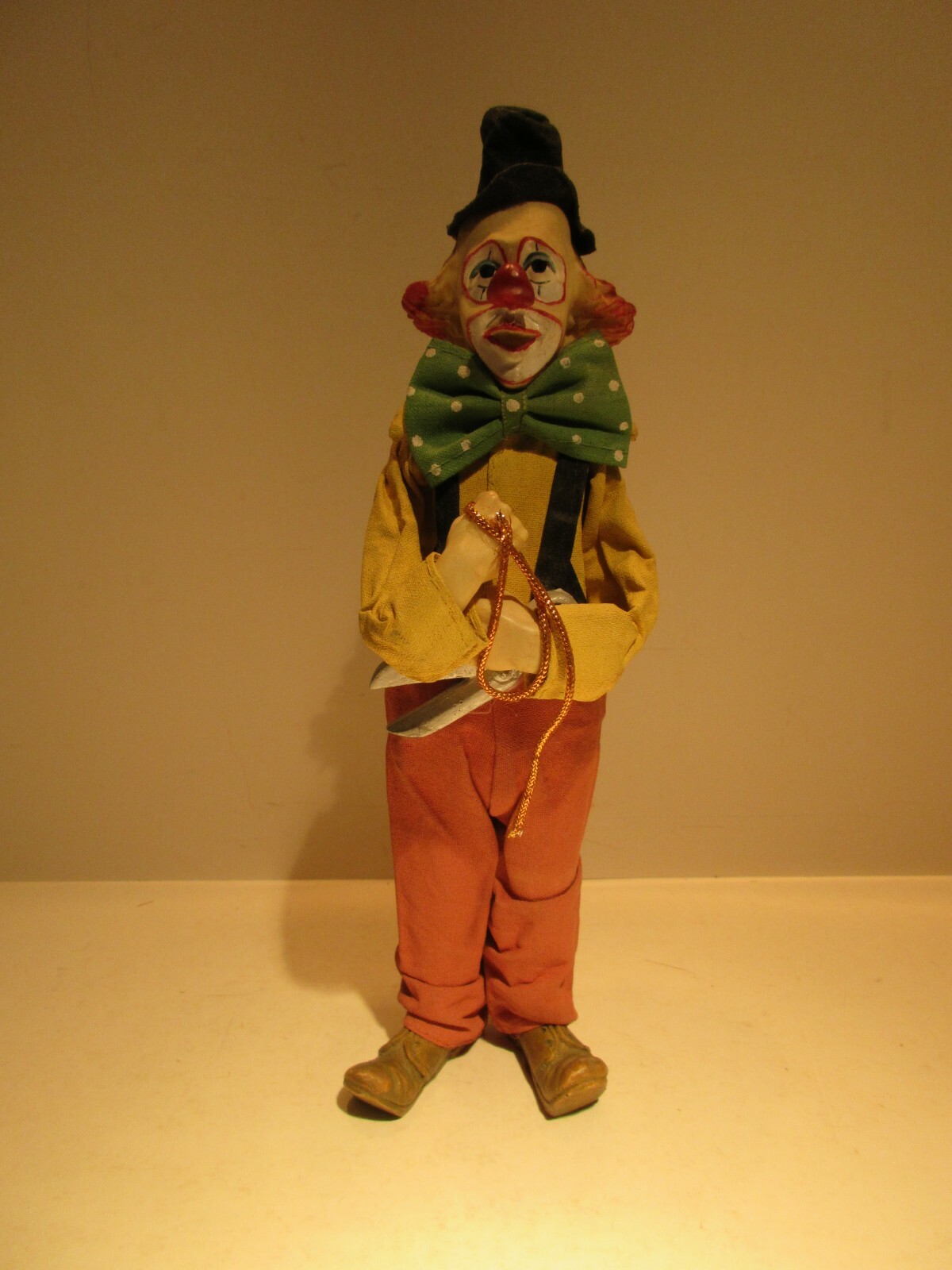 10 1/2 Inch Clown Figure with Scissors in Hand and Big Green Bow Tie