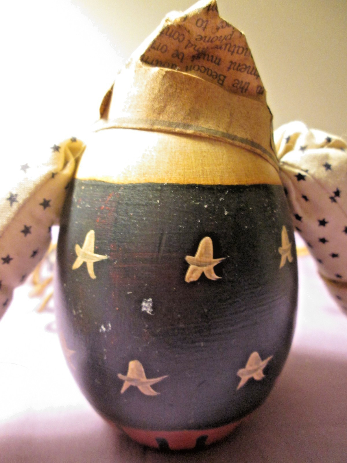 Vnt. Patriotic Humpty Dumpty Primitive Folk Art Wood & Cloth Shelf Sitter Figure