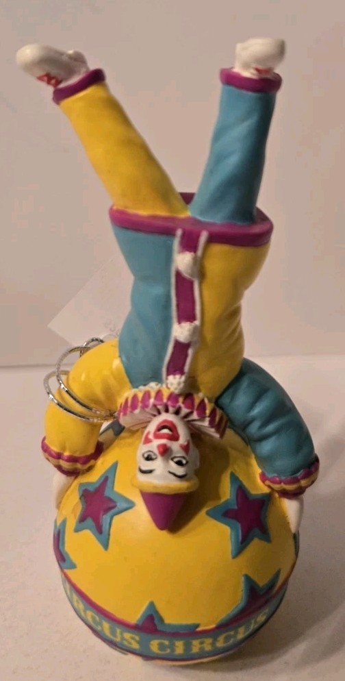 Vintage Circus Circus Colorful Resin Clown Headstand on Ball 3.75″ Tall