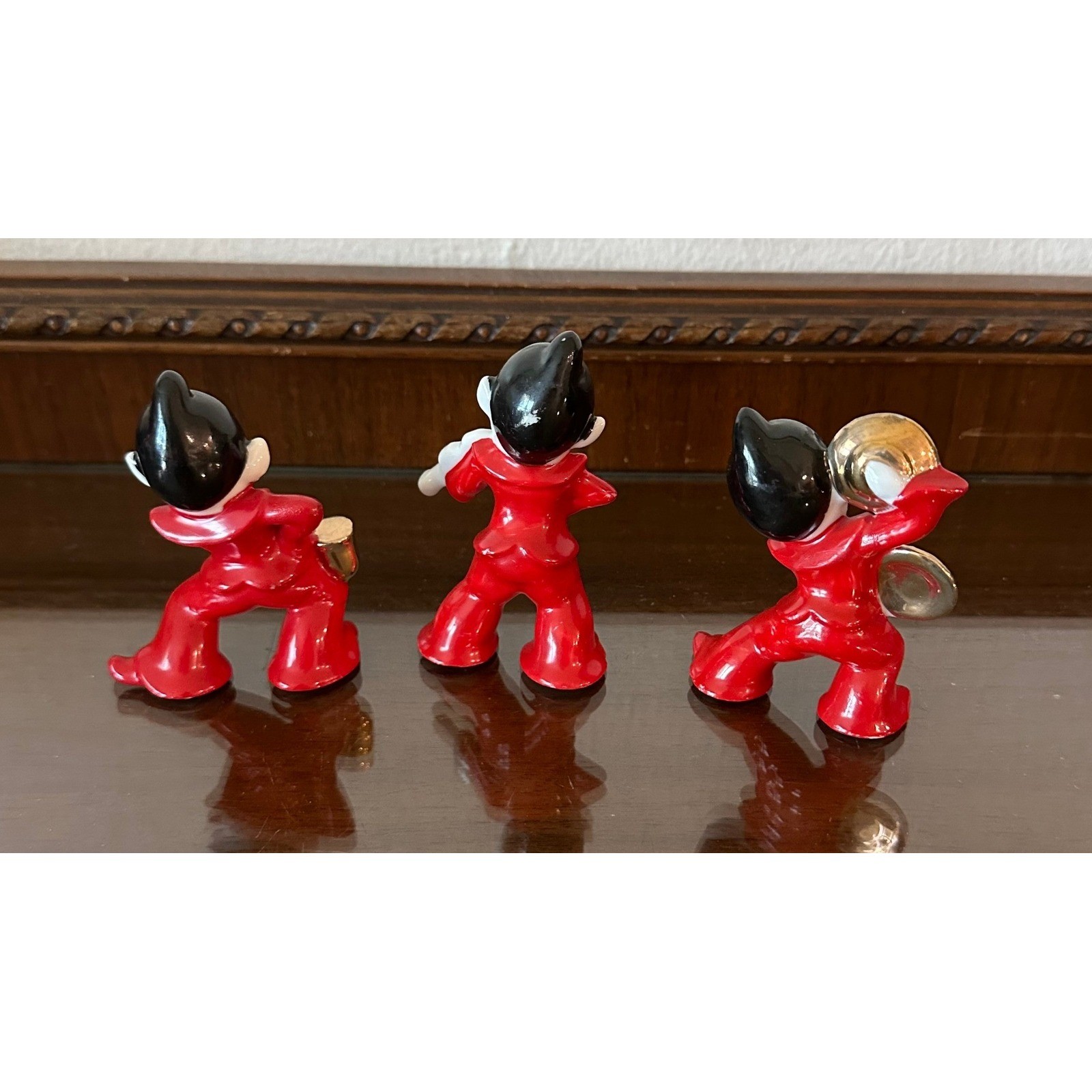 Vintage Red Ceramic Pixie Elf Musician Trio Japan Figurines Set of 3 Mid Century
